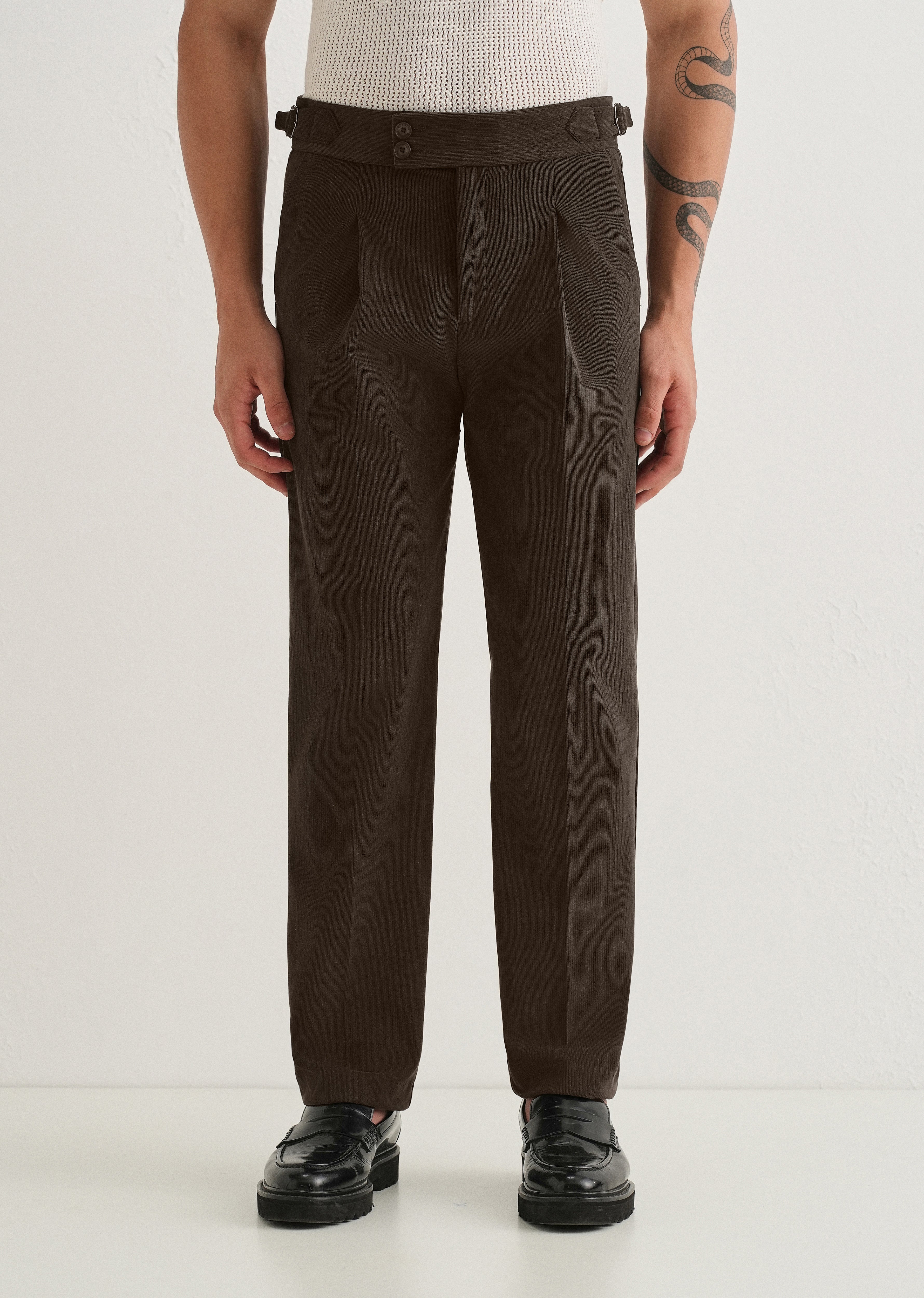 Brown Pleated Corduroy Gurkha Pant