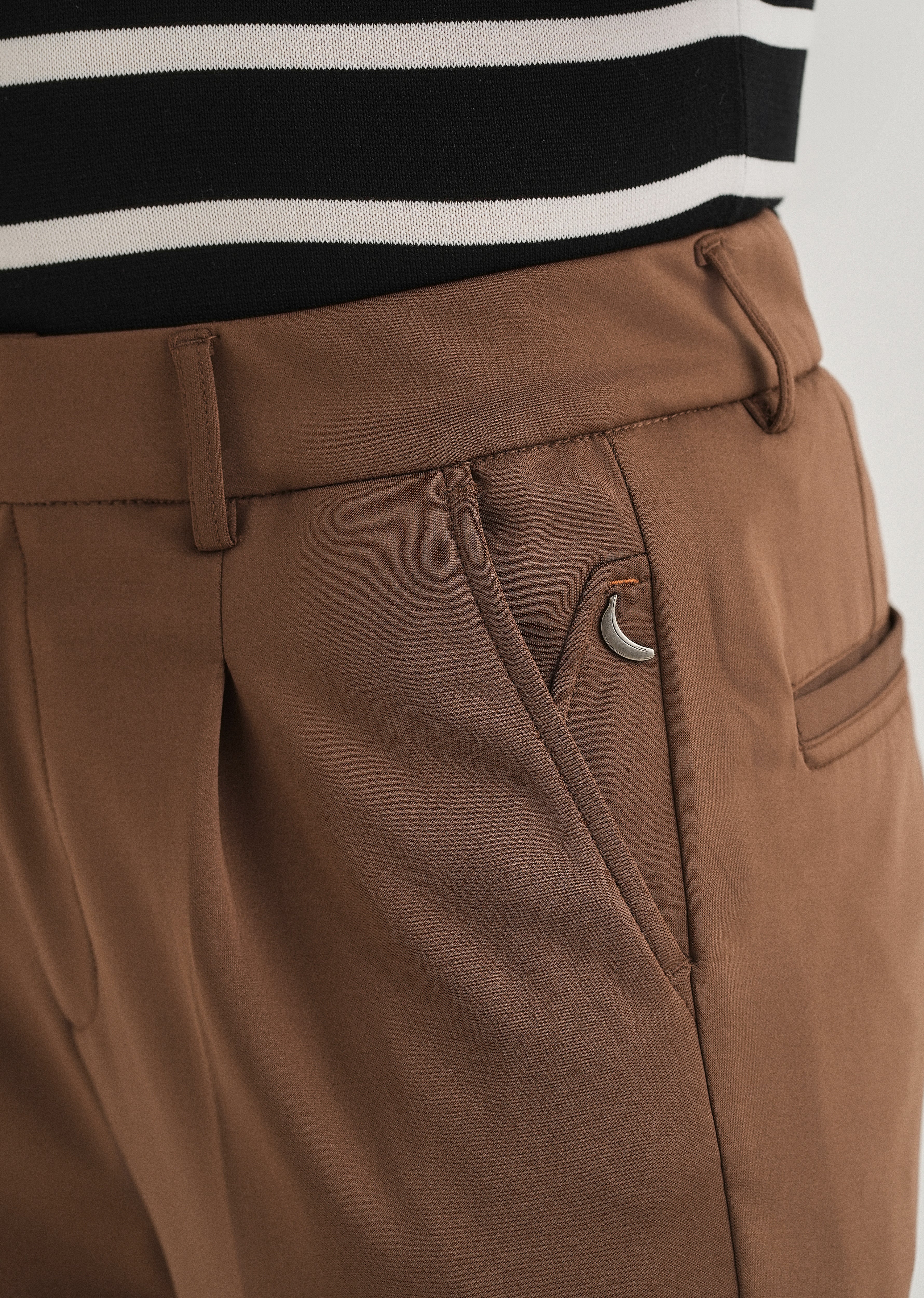 Brown Pleated Relaxed Fit Trousers
