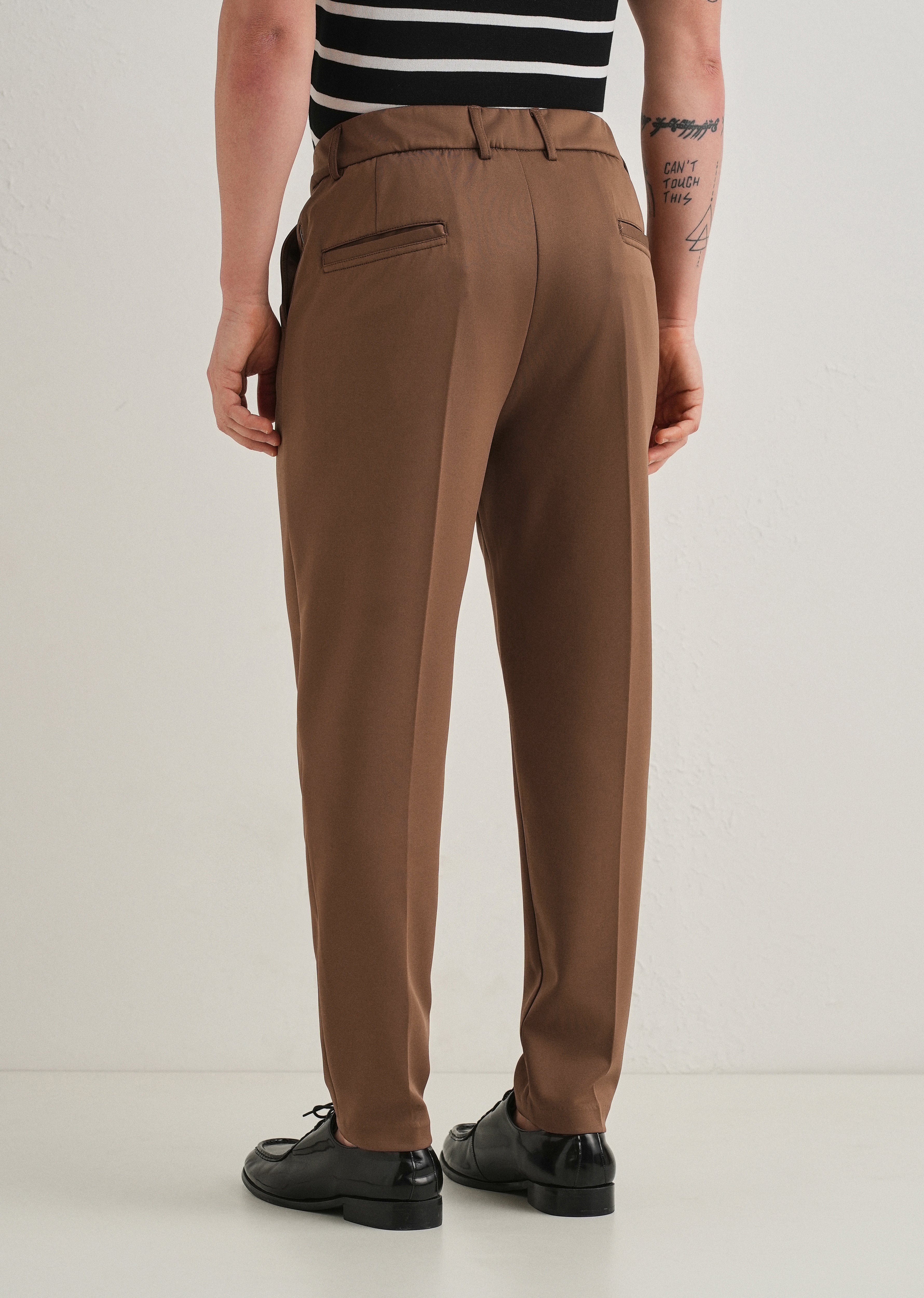 Brown Pleated Relaxed Fit Trousers