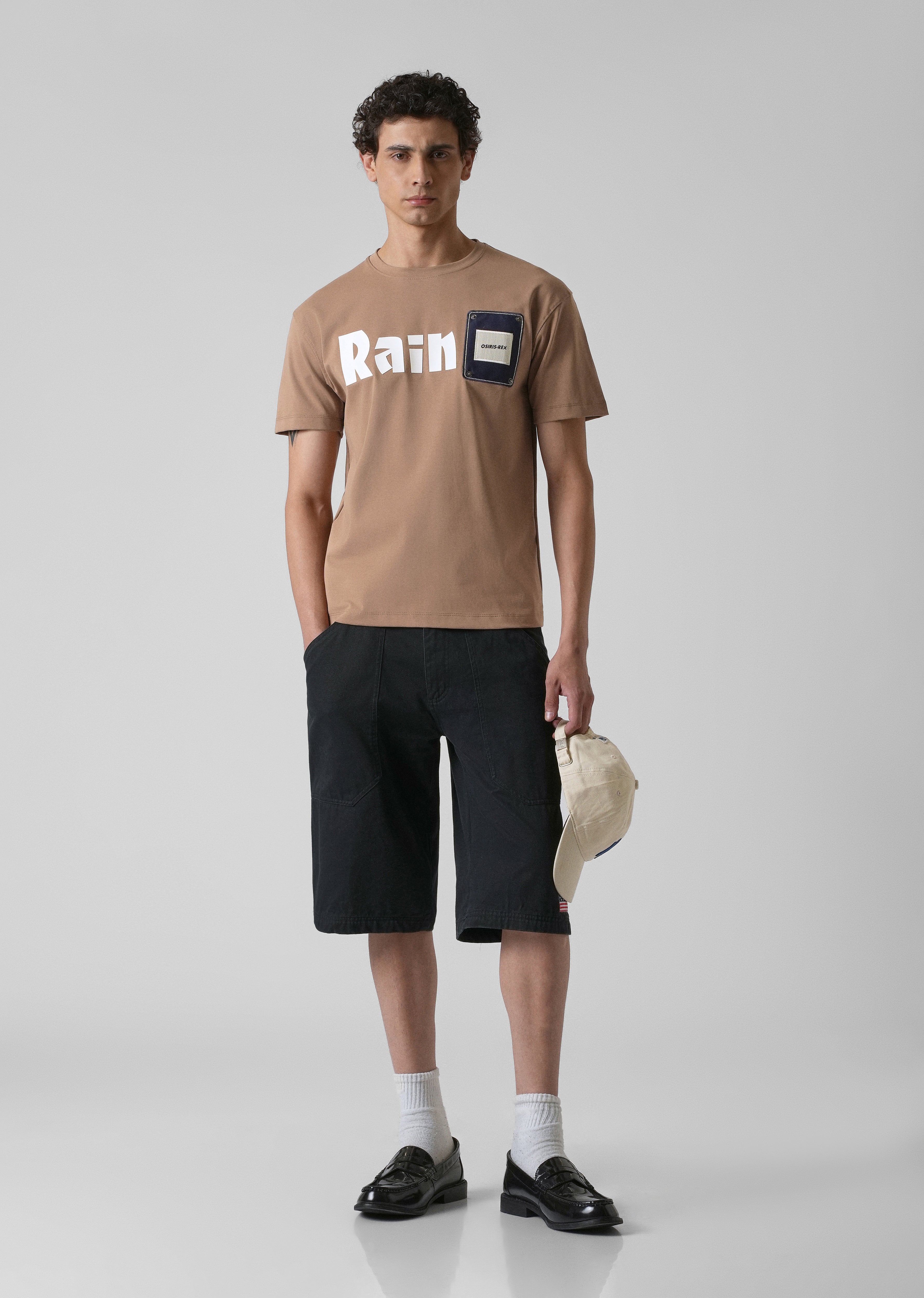 Brown Printed Patch Slim Fit T-shirt