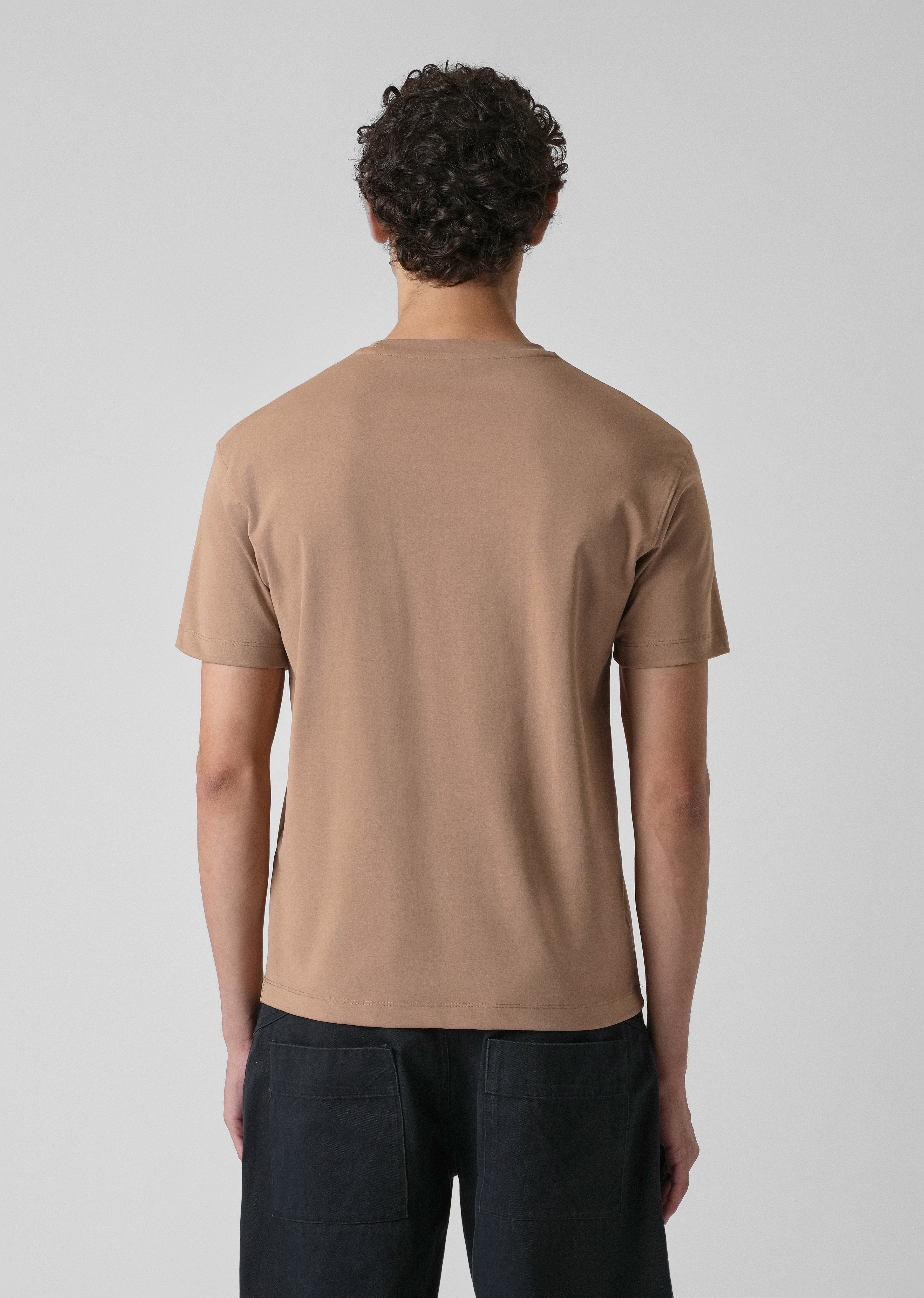 Brown Printed Patch Slim Fit T-shirt