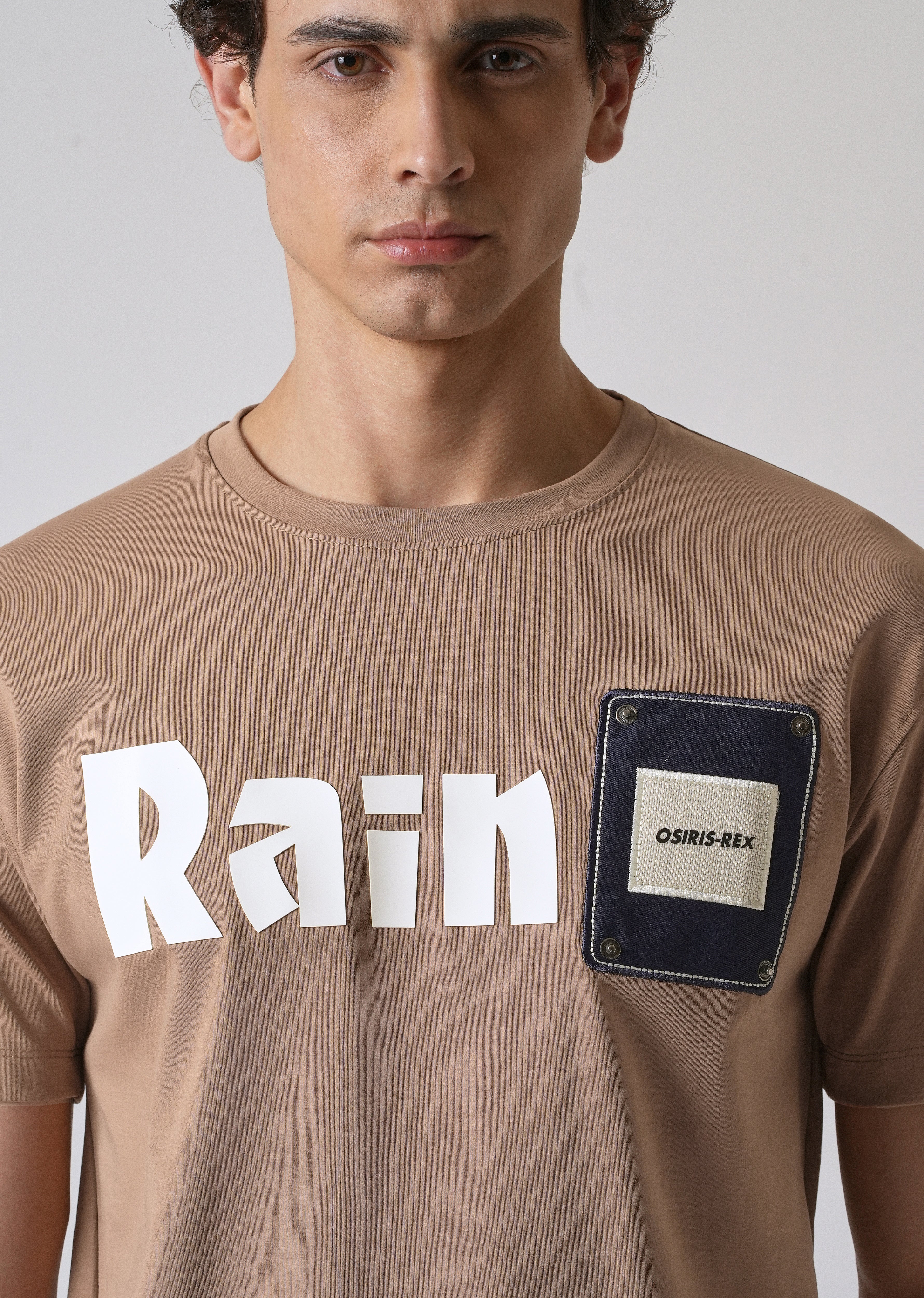 Brown Printed Patch Slim Fit T-shirt