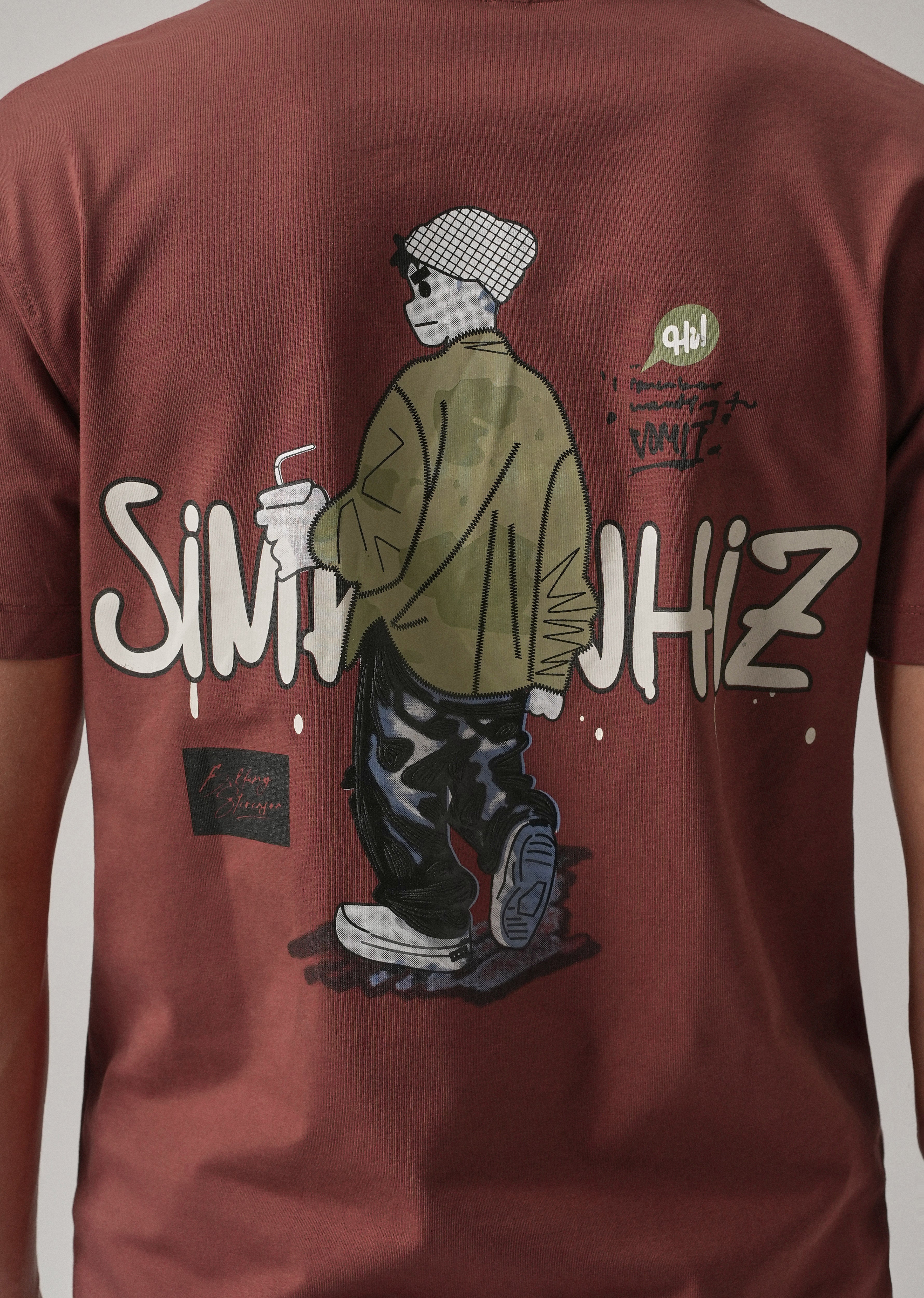 Brown Printed Slim Fit T-Shirt