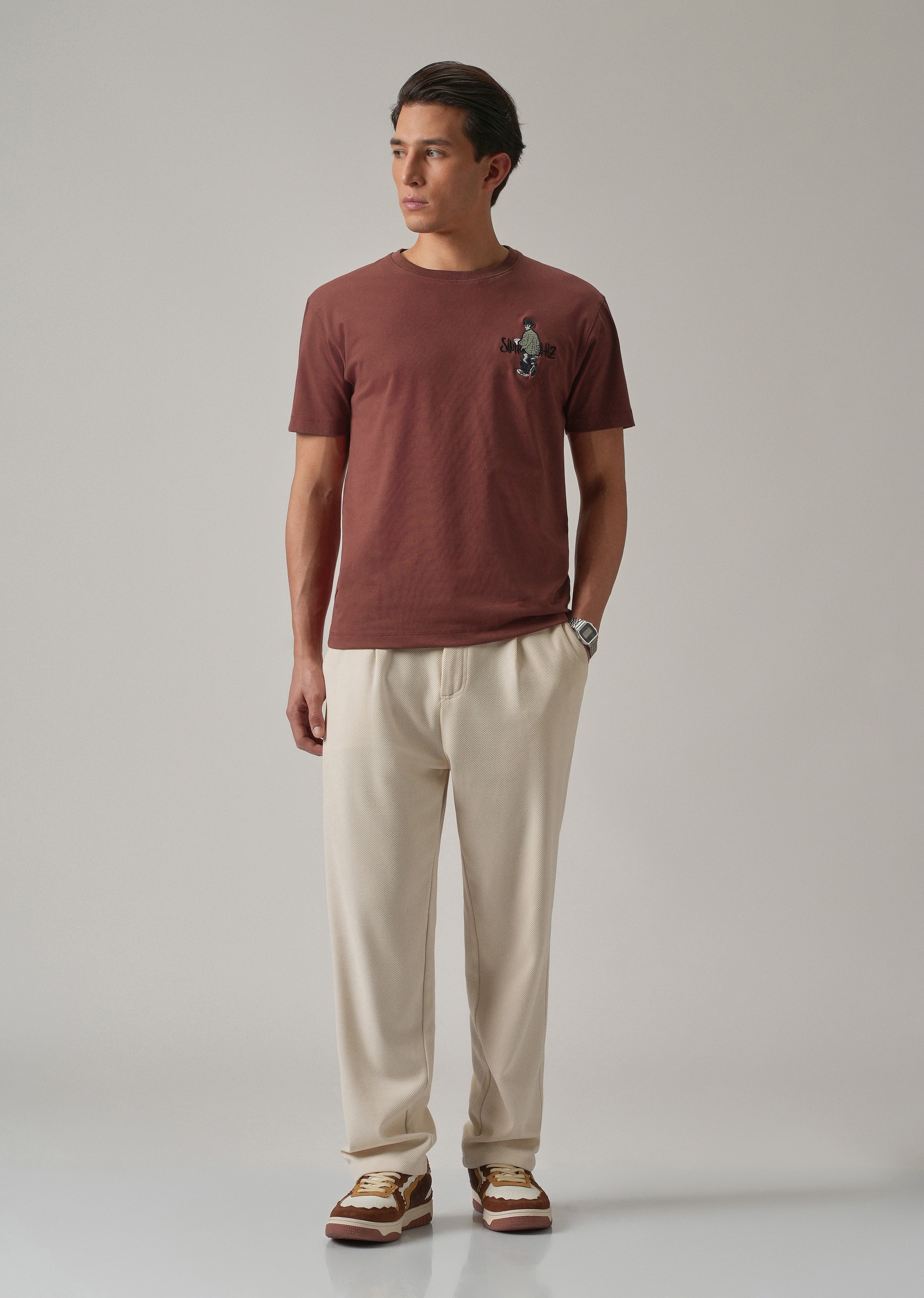 Brown Printed Slim Fit T-Shirt
