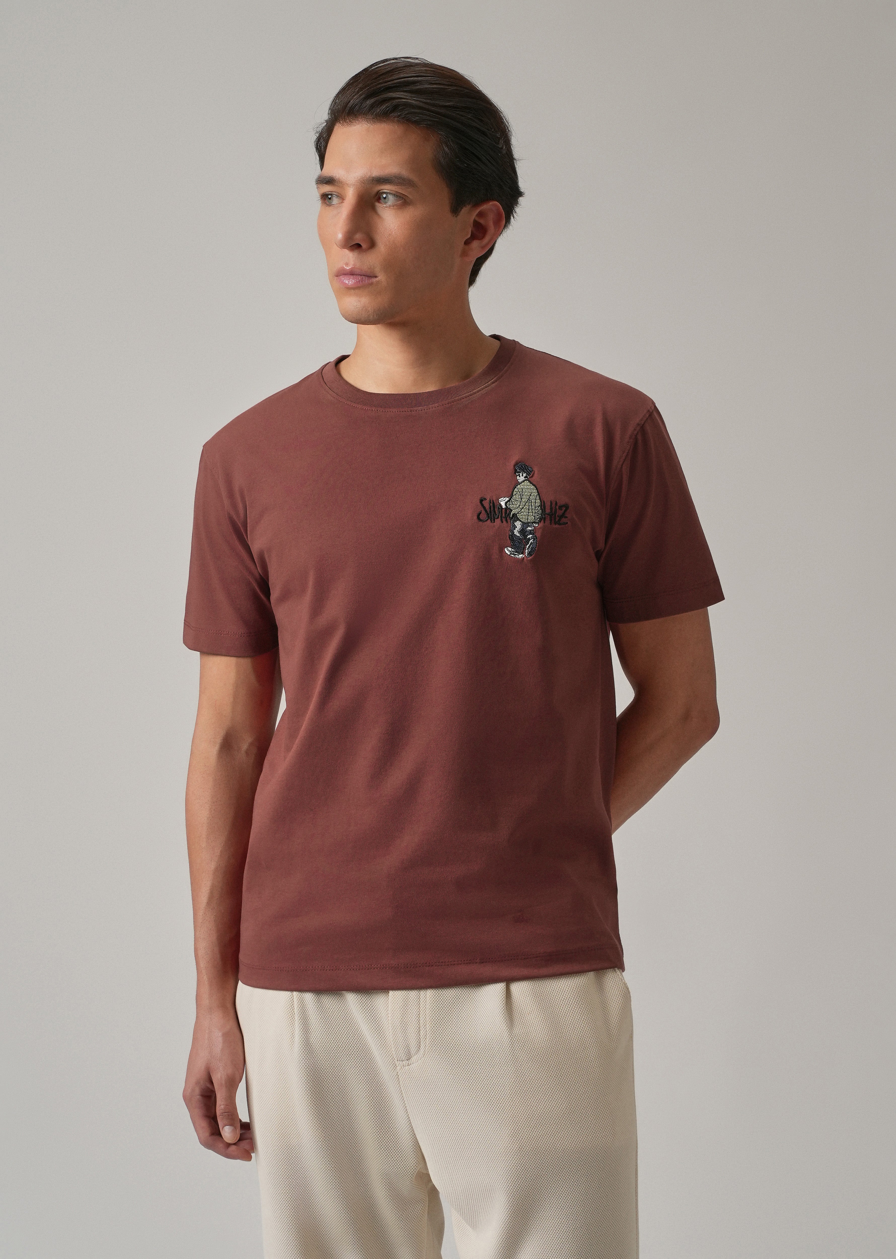 Brown Printed Slim Fit T-Shirt