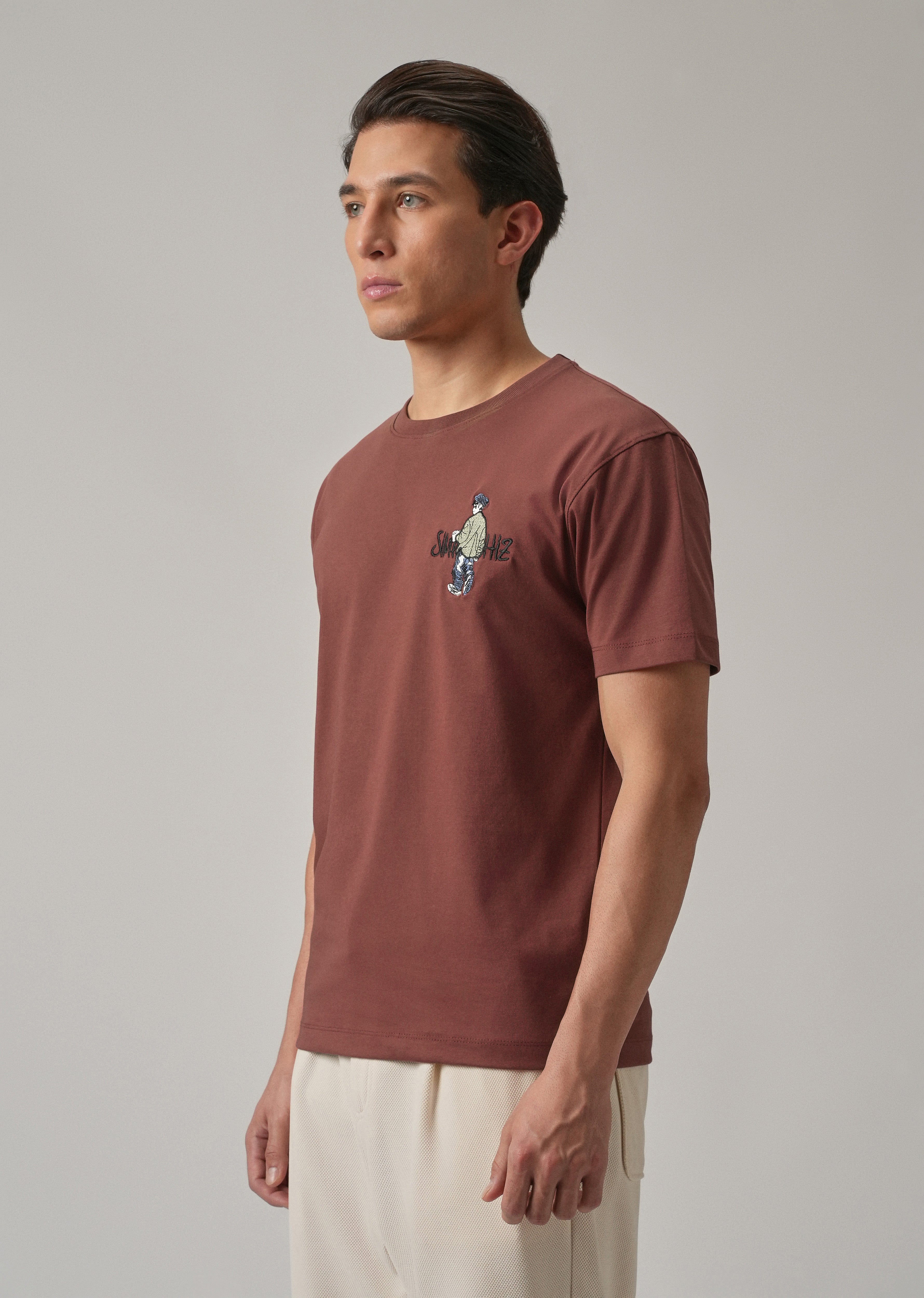 Brown Printed Slim Fit T-Shirt