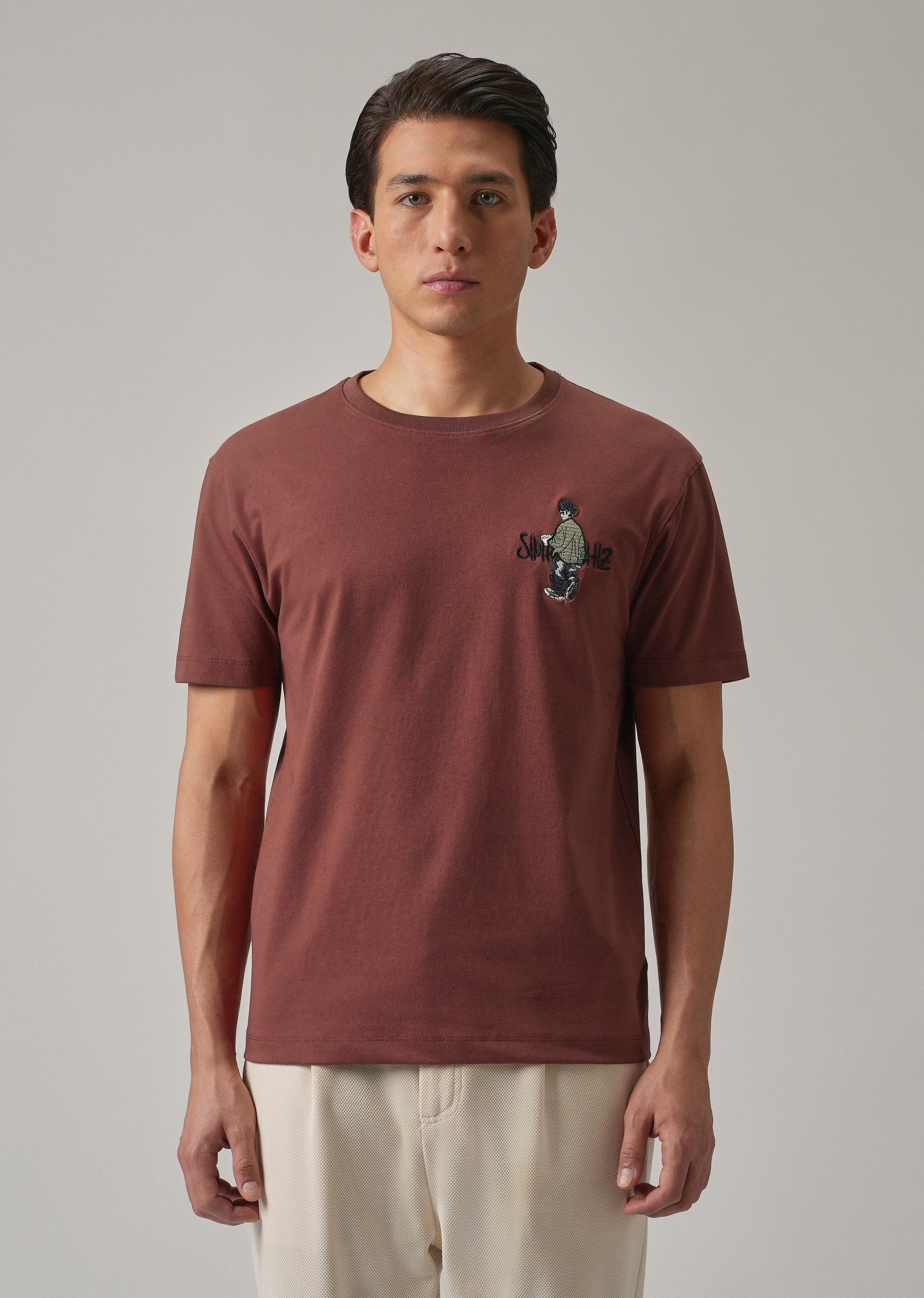 Brown Printed Slim Fit T-Shirt