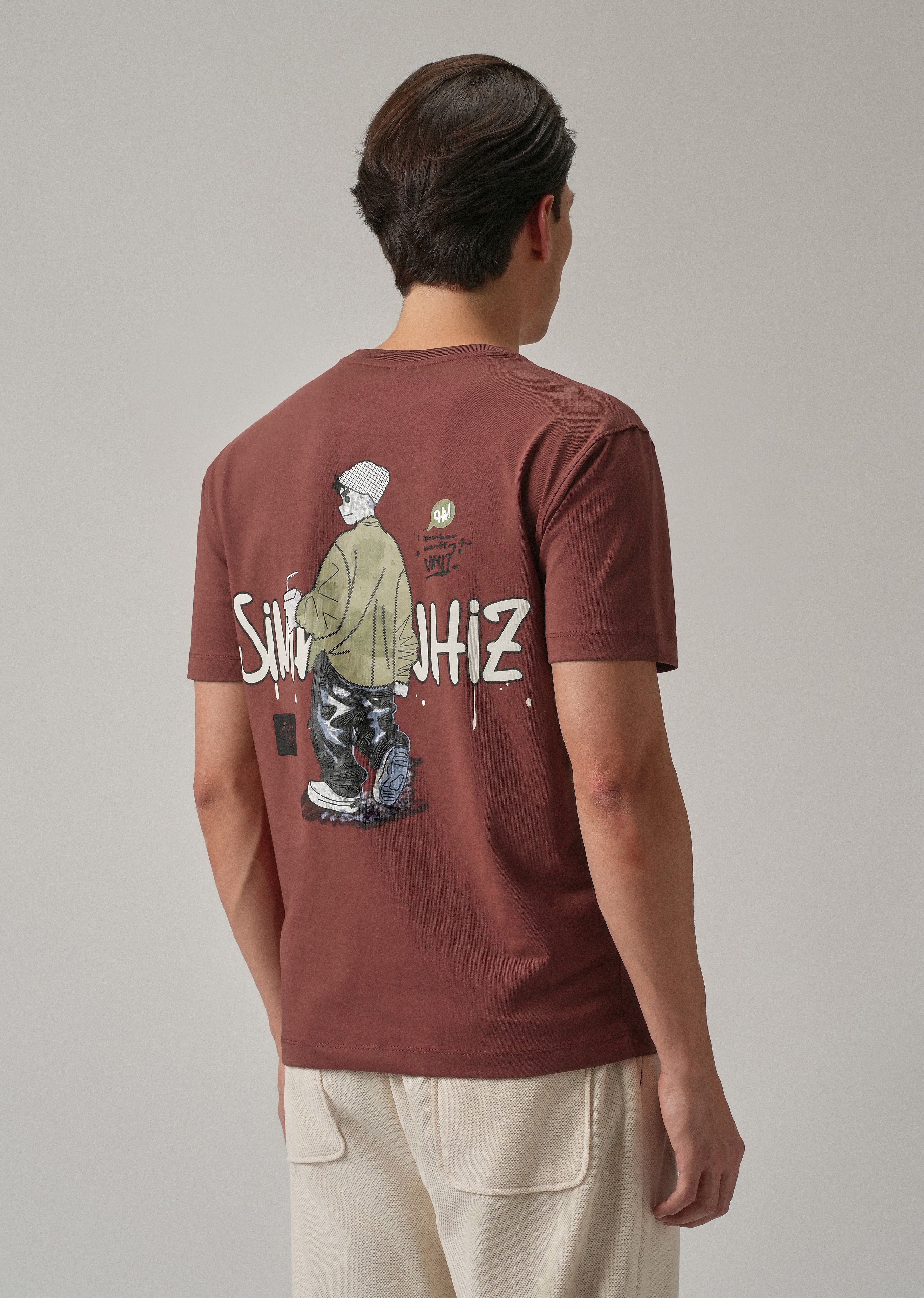 Brown Printed Slim Fit T-Shirt