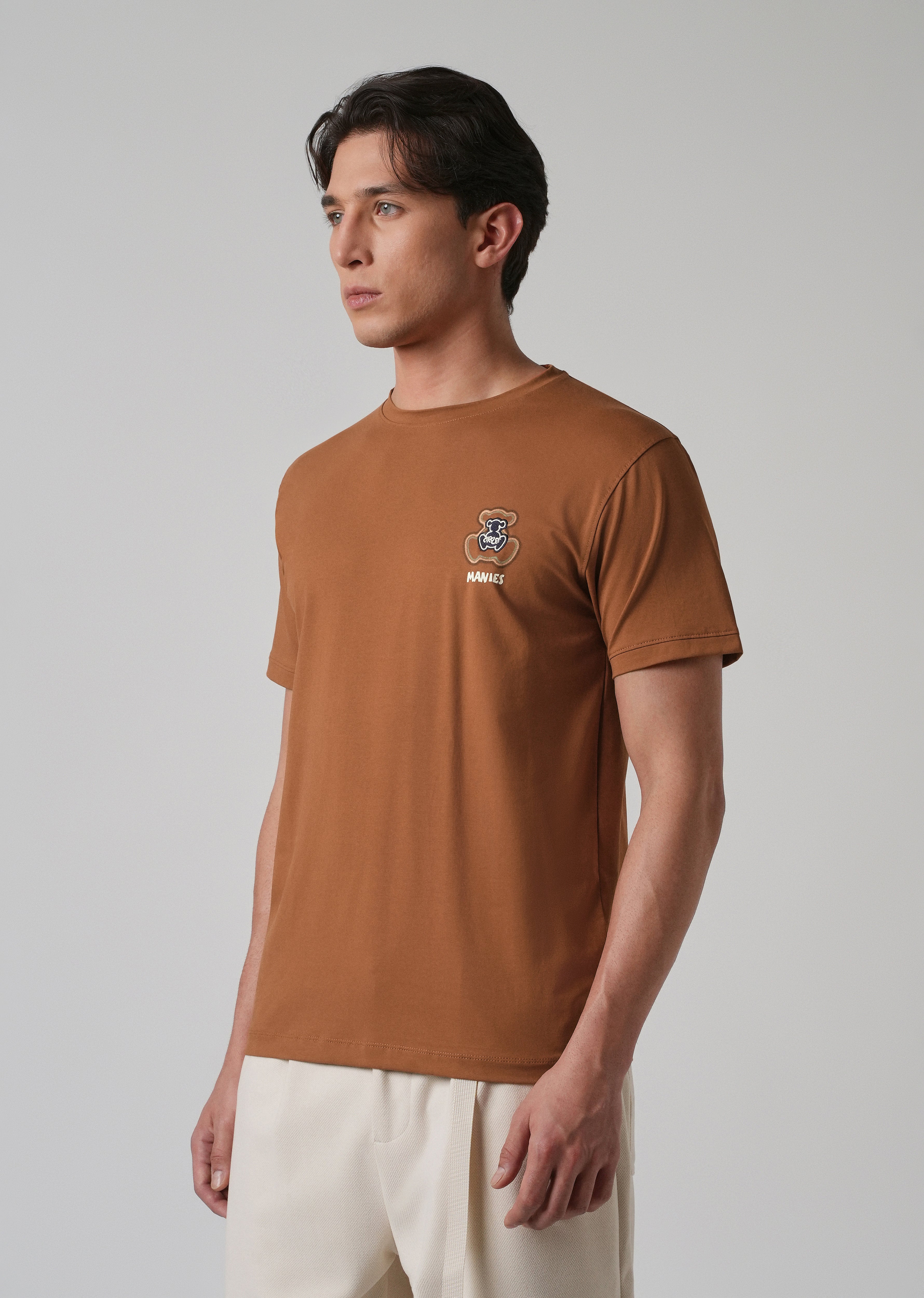 Brown Embossed Printed Slim Fit T-shirt