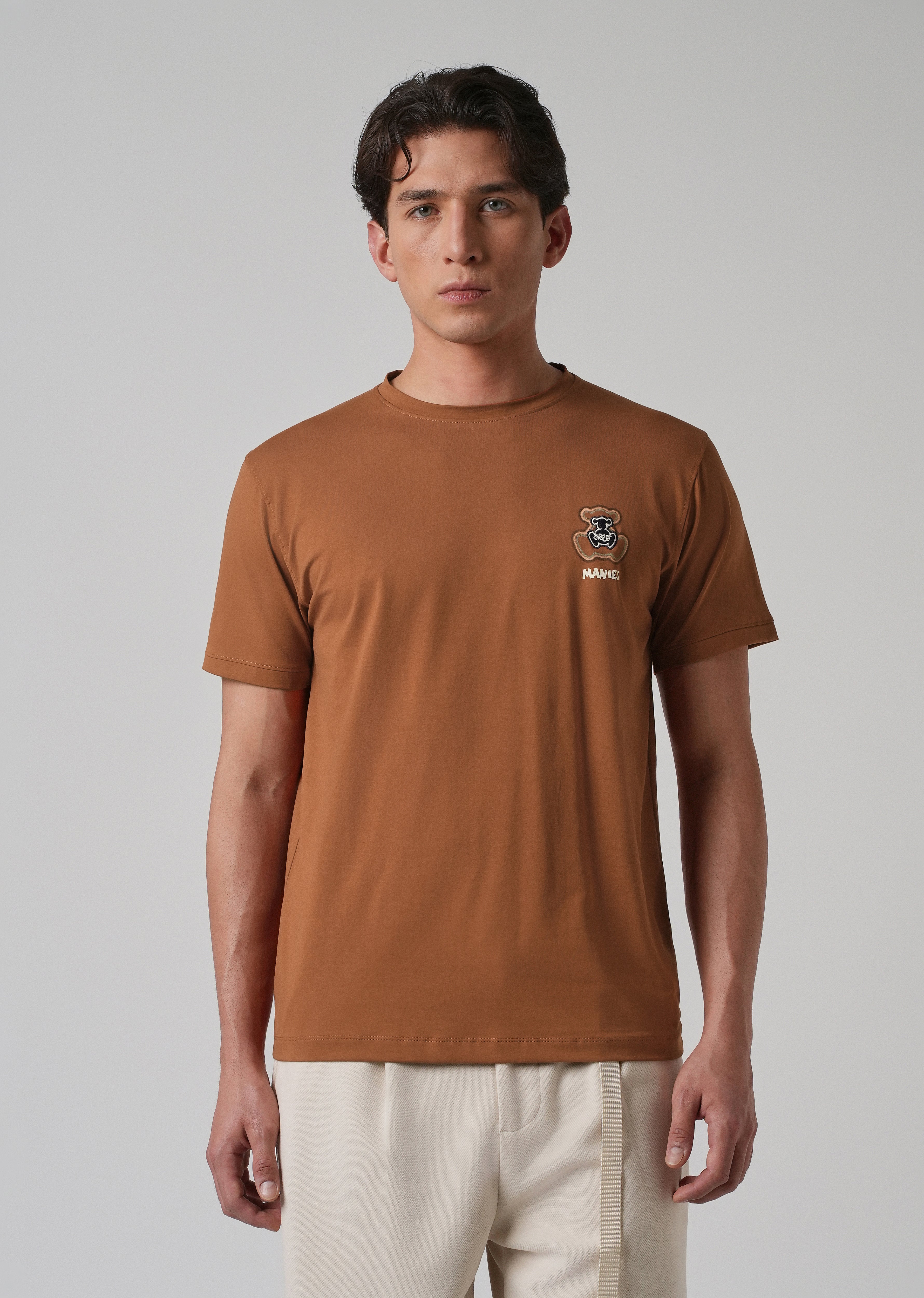 Brown Embossed Printed Slim Fit T-shirt