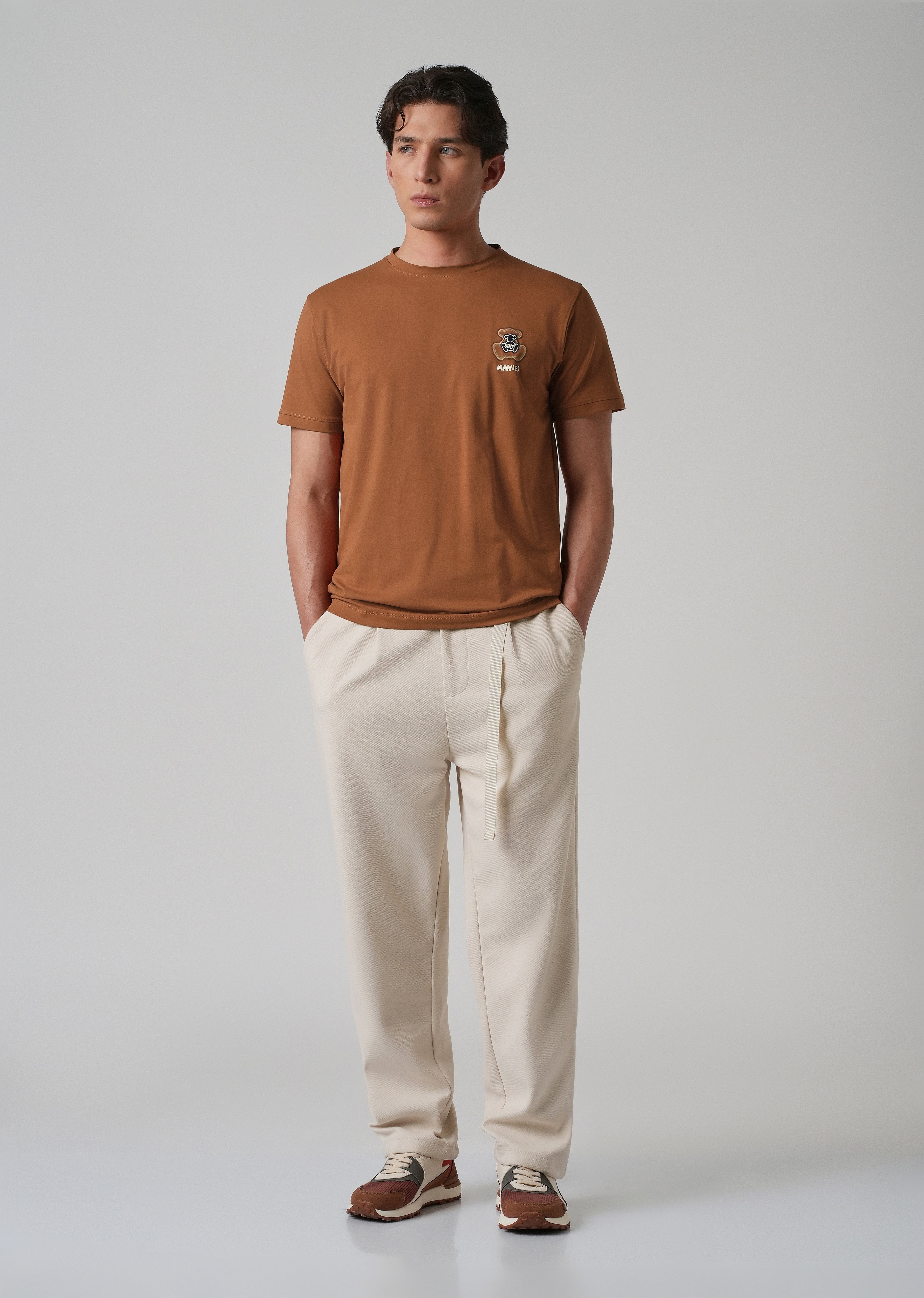 Brown Embossed Printed Slim Fit T-shirt