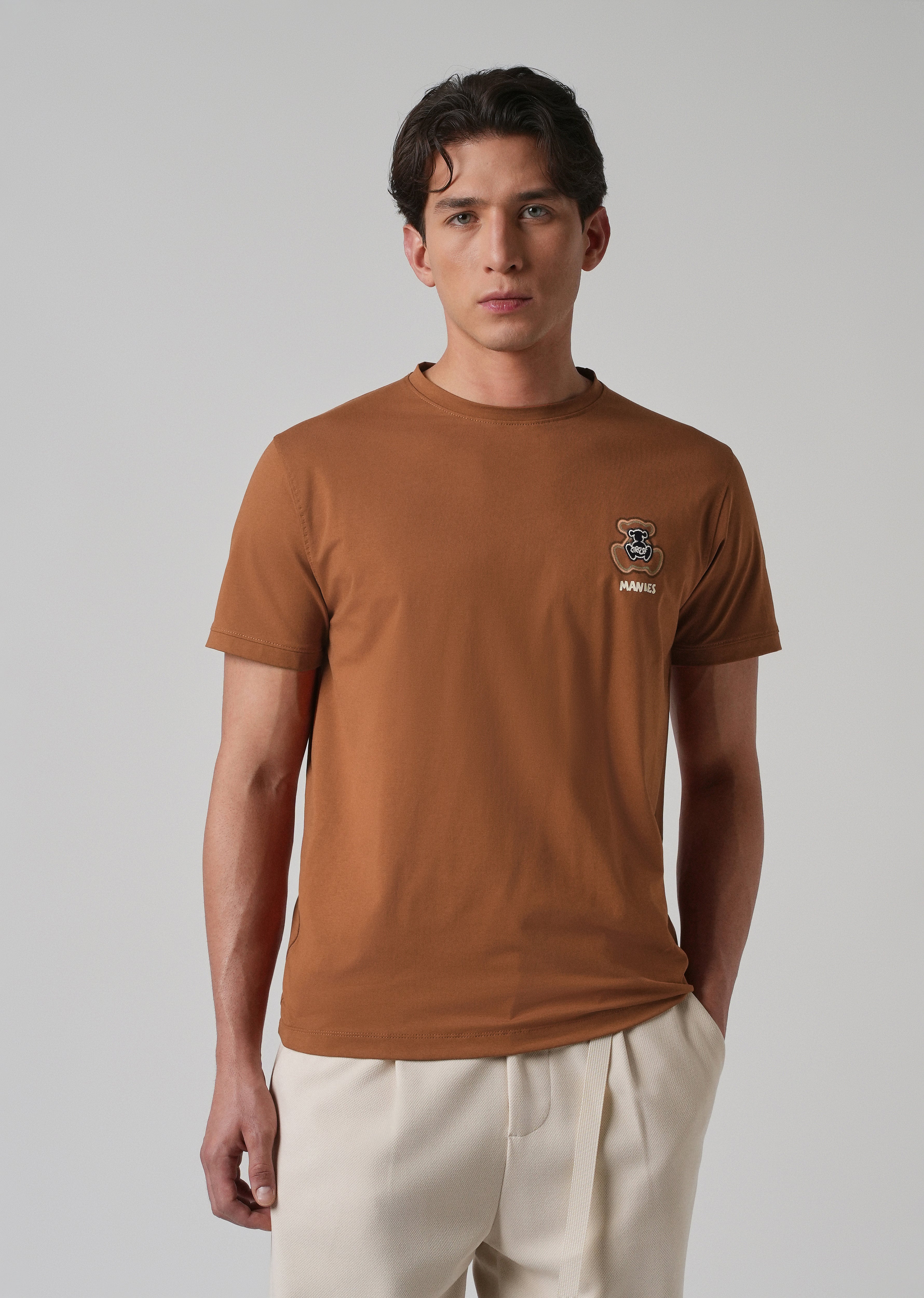 Brown Embossed Printed Slim Fit T-shirt
