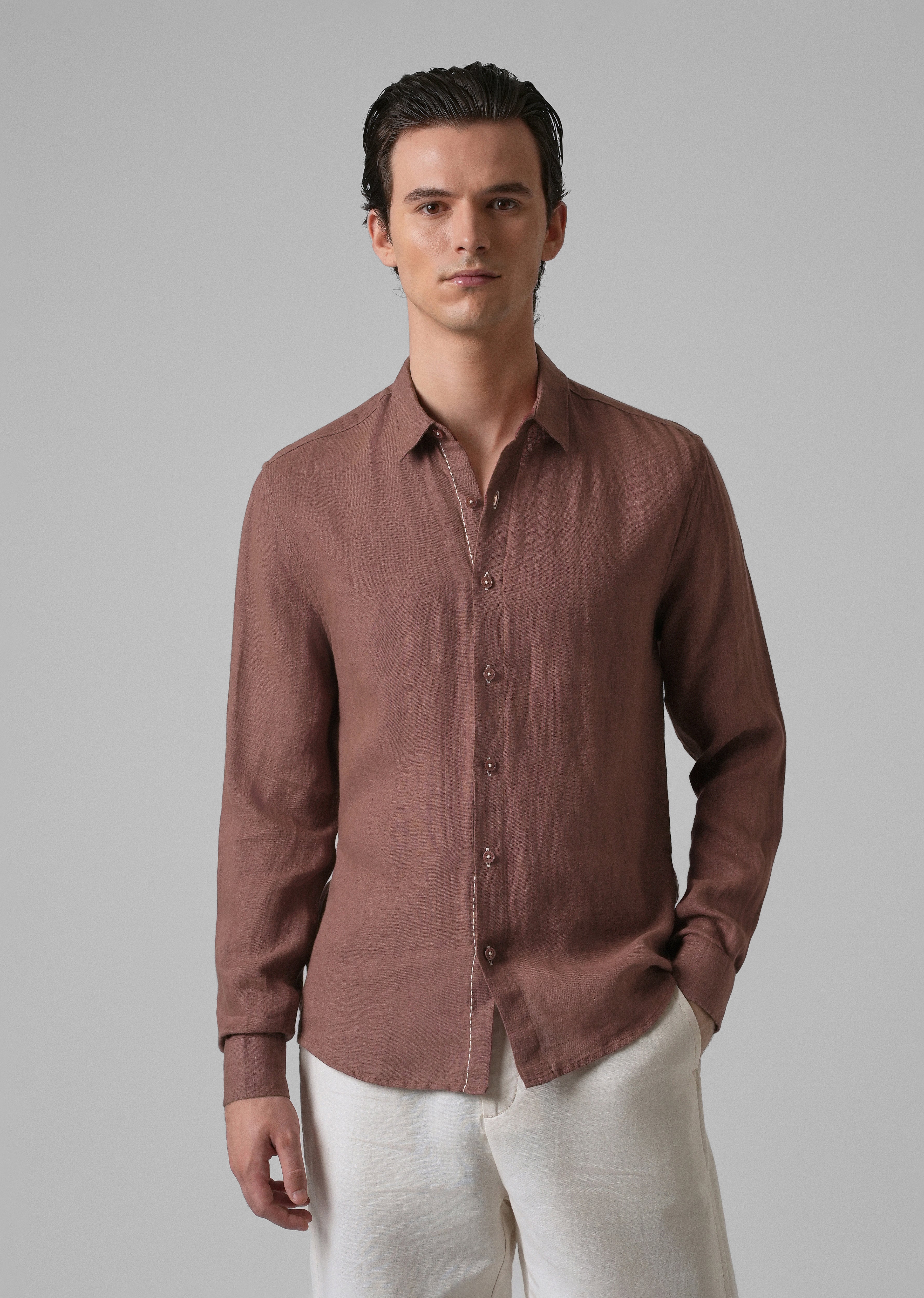 Brown Pure Linen Shirt