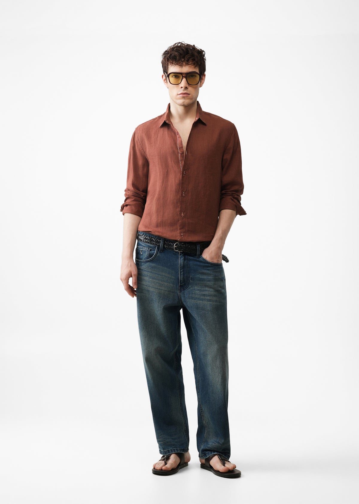 Brown 100% Pure Linen Shirt