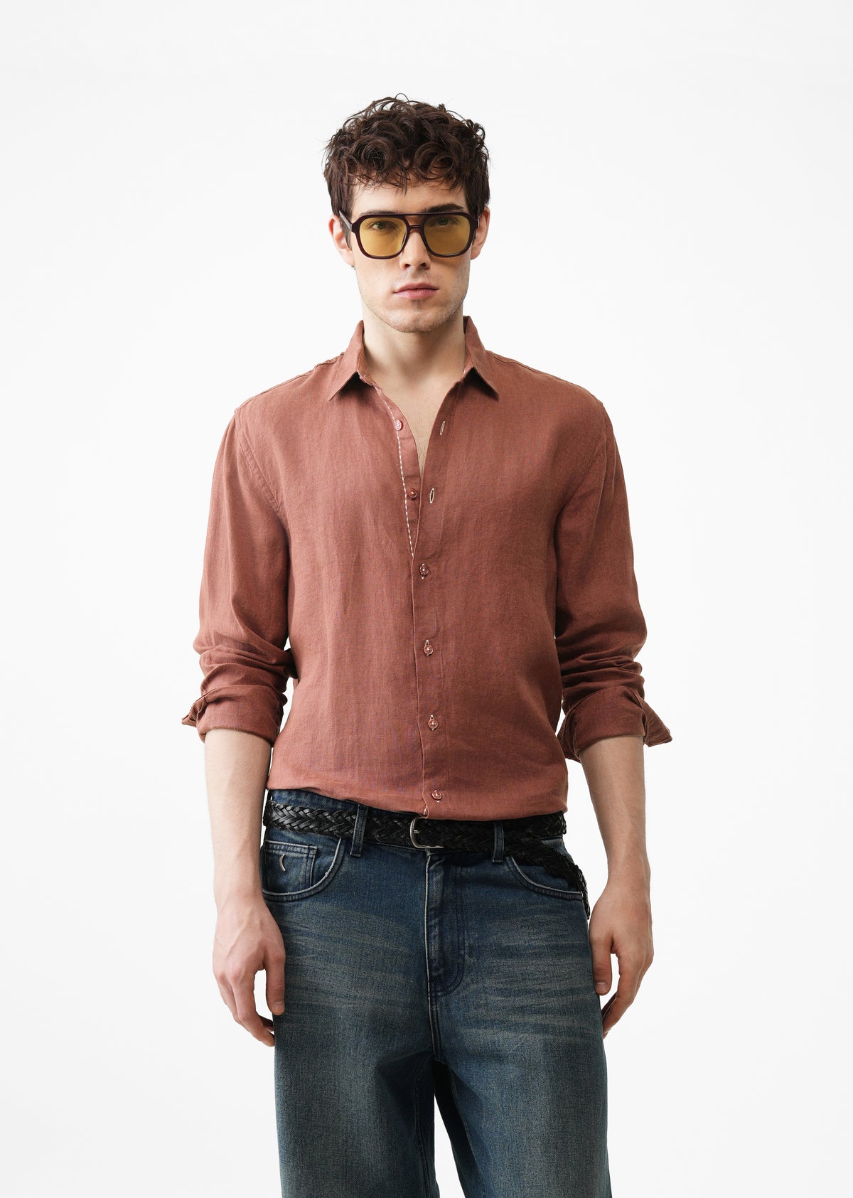 Brown 100% Pure Linen Shirt