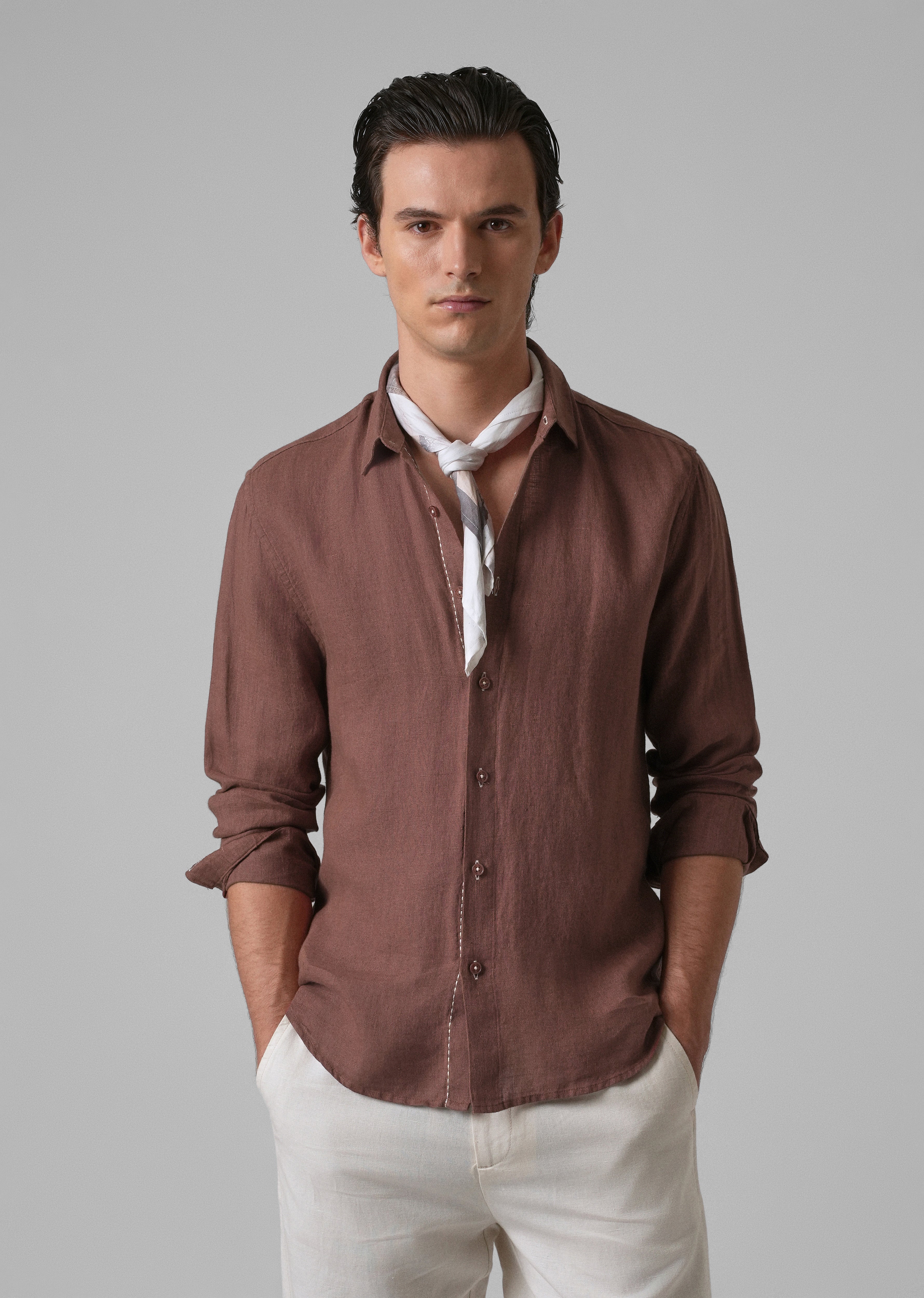 Brown Pure Linen Shirt