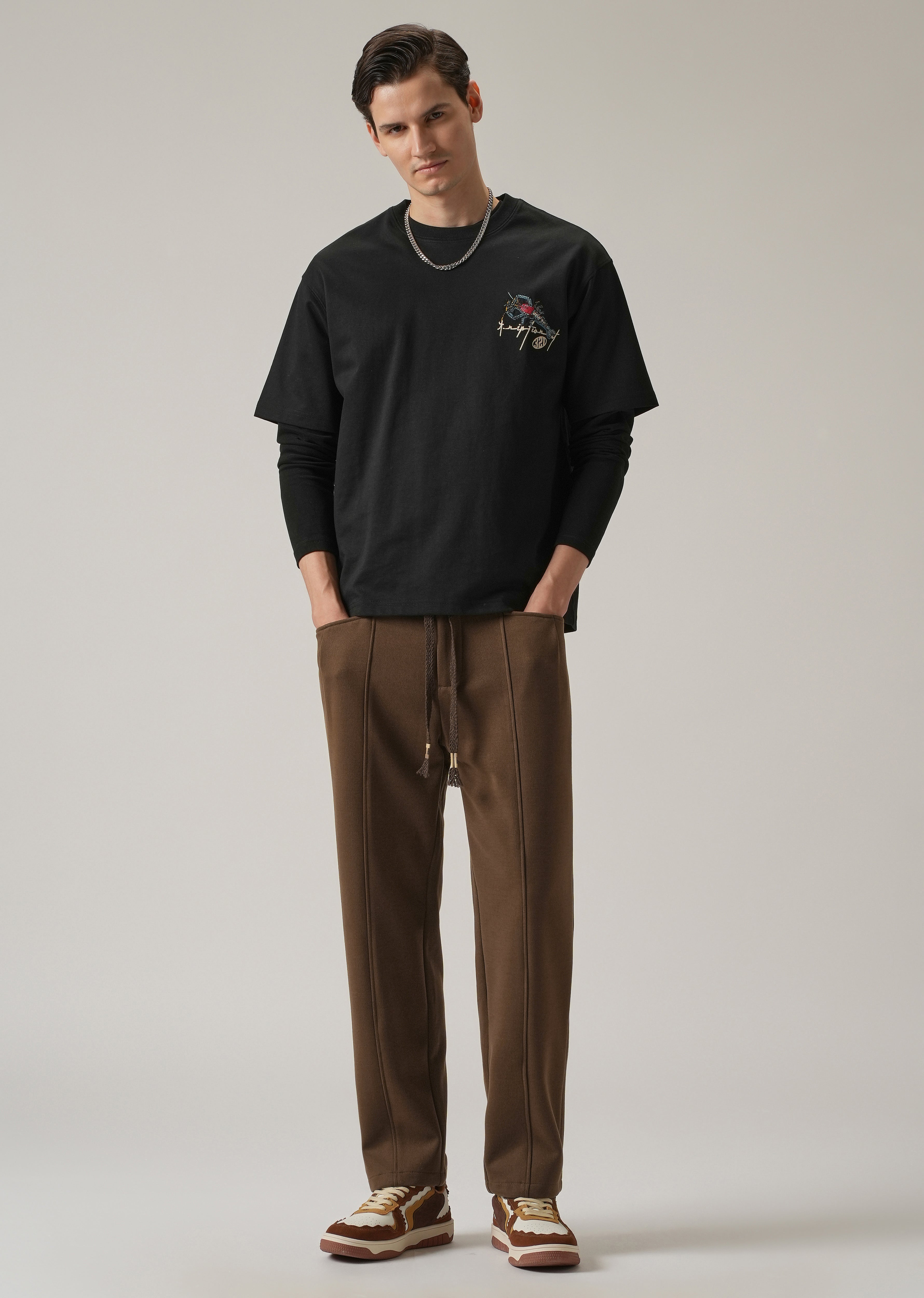 Brown Corduroy Relaxed Fit Drawstring Pant