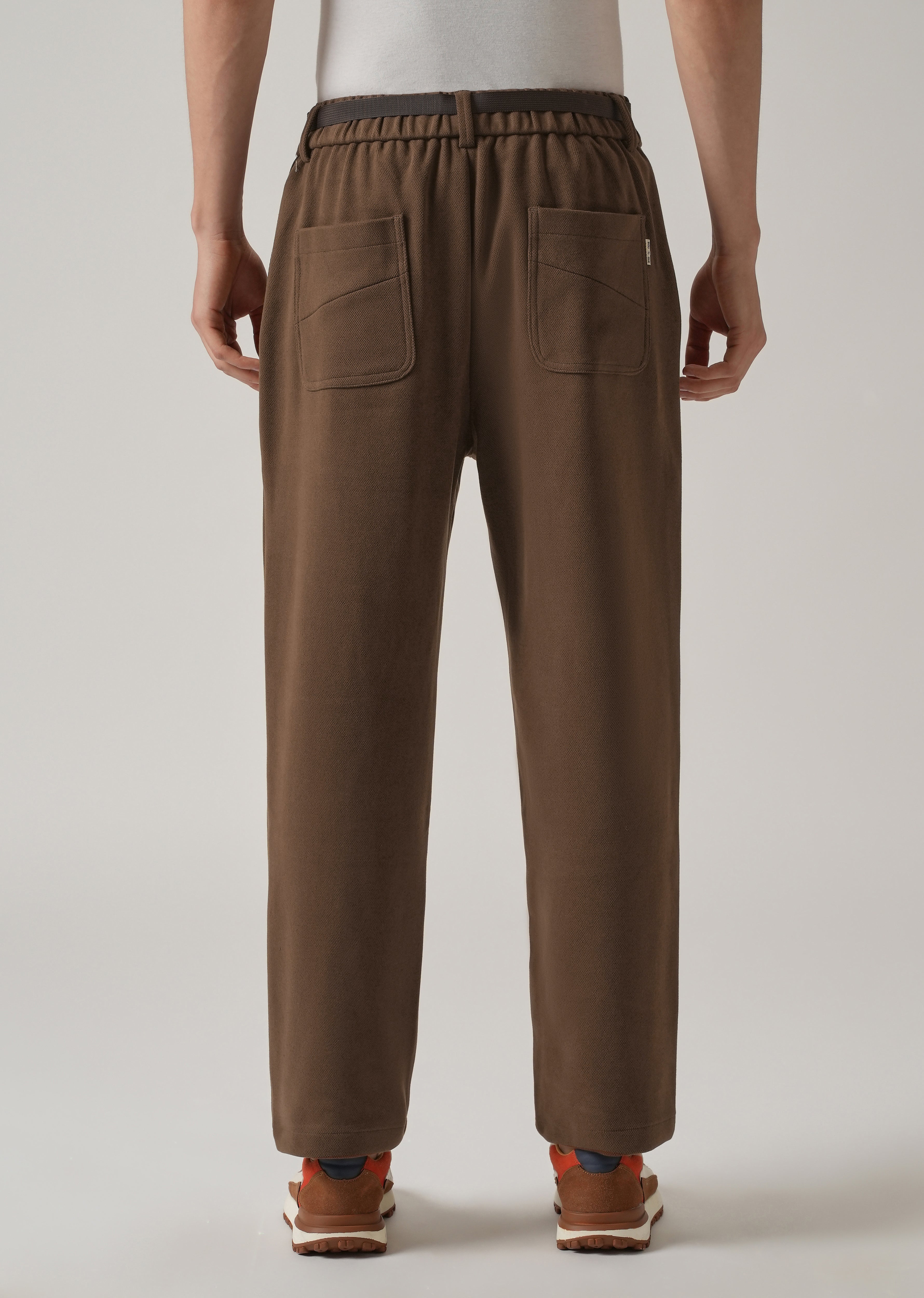 Brown Relaxed Fit Textured Pleated Pant