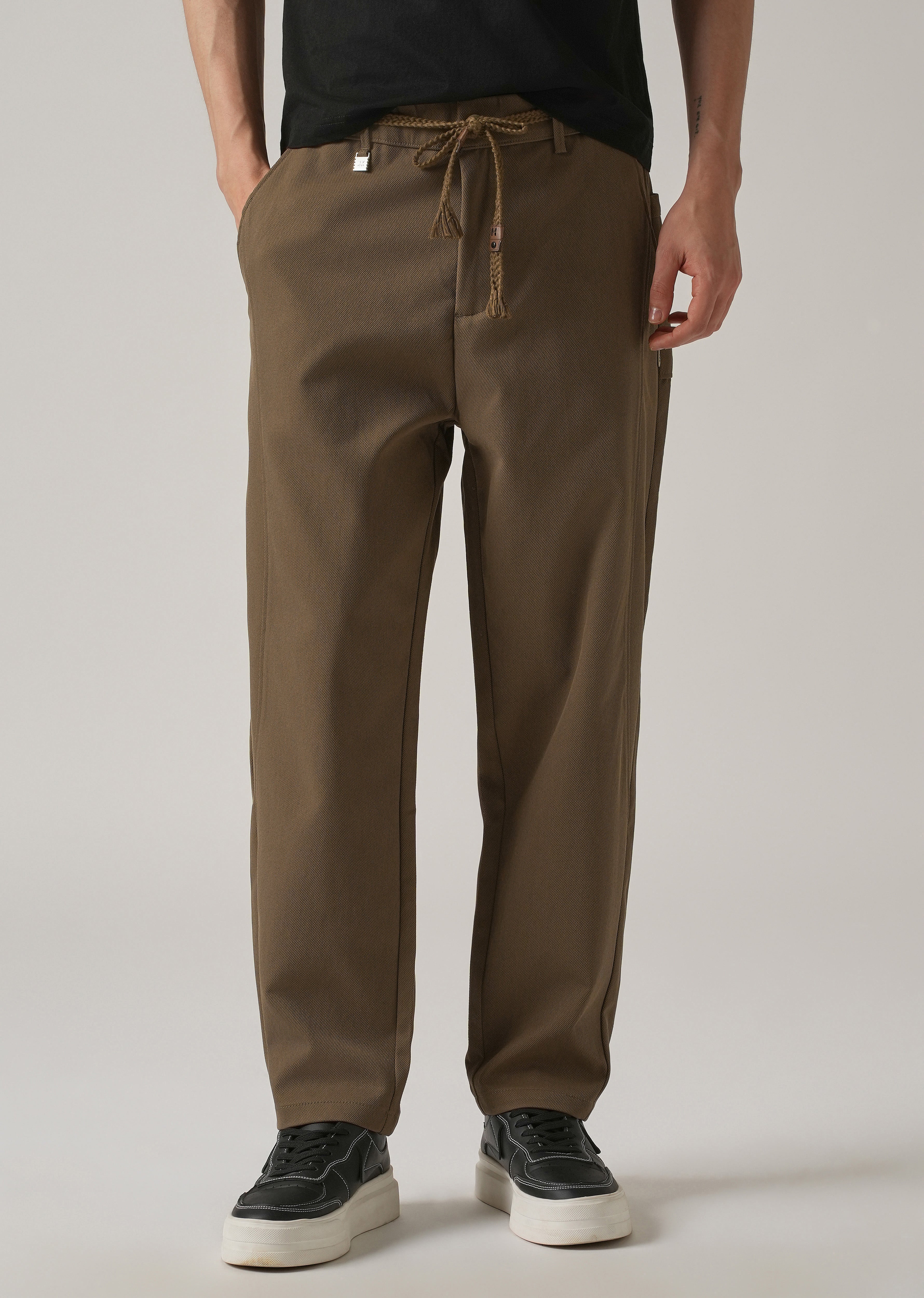 Brown Relaxed Fit Tie Waist Pant