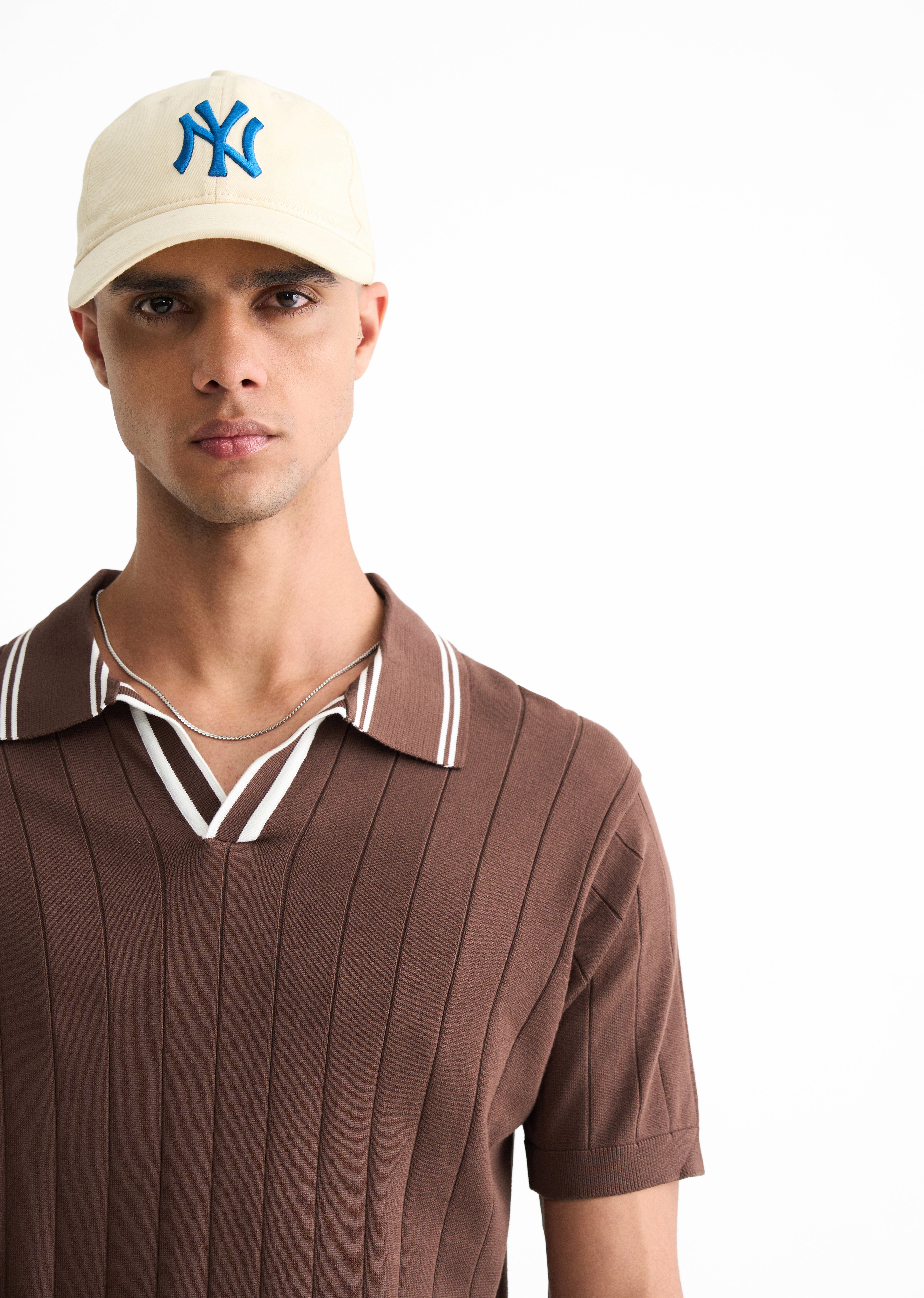 Brown Rib Knitted Polo
