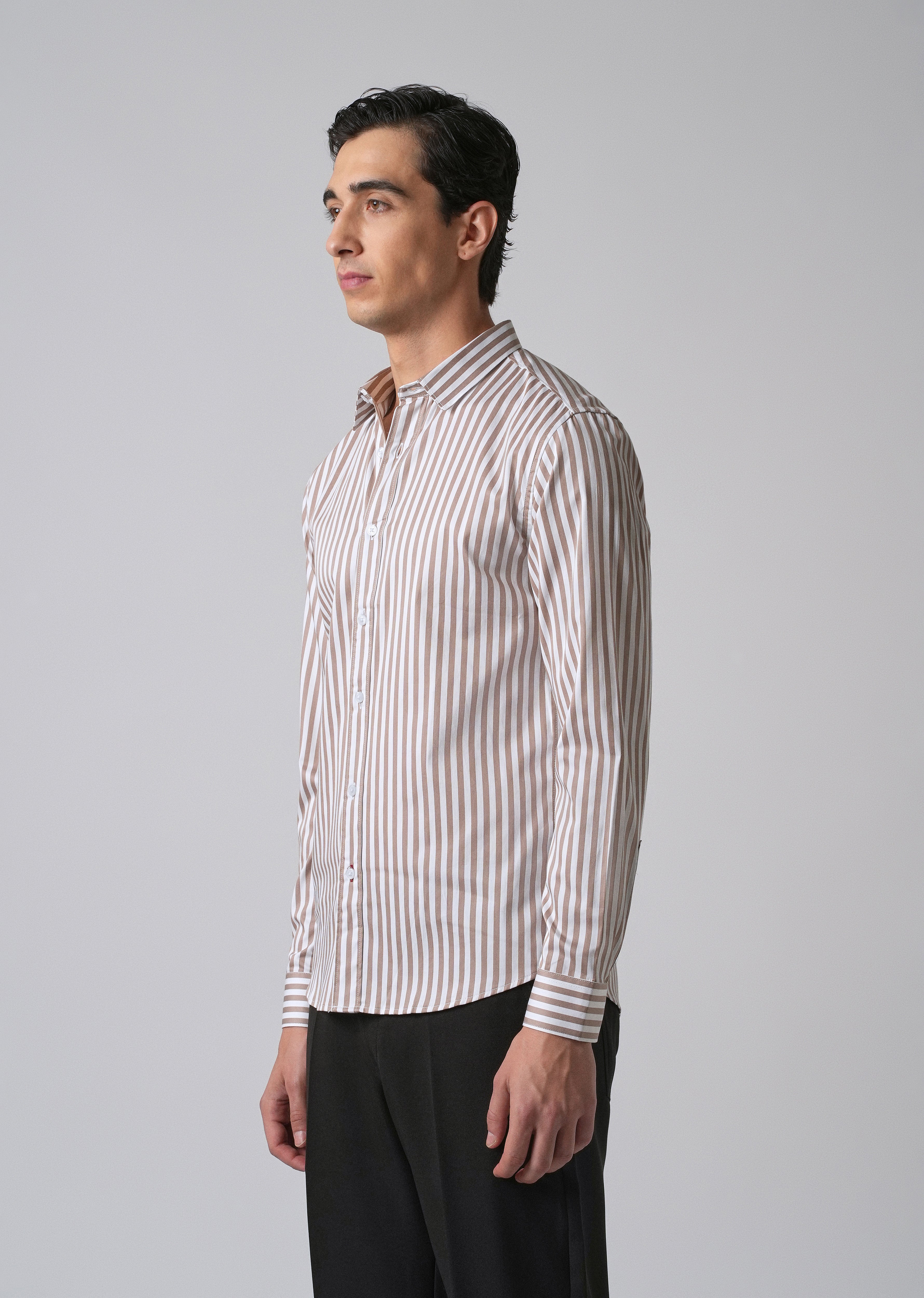 Brown Satin Pin Stripe Shirt