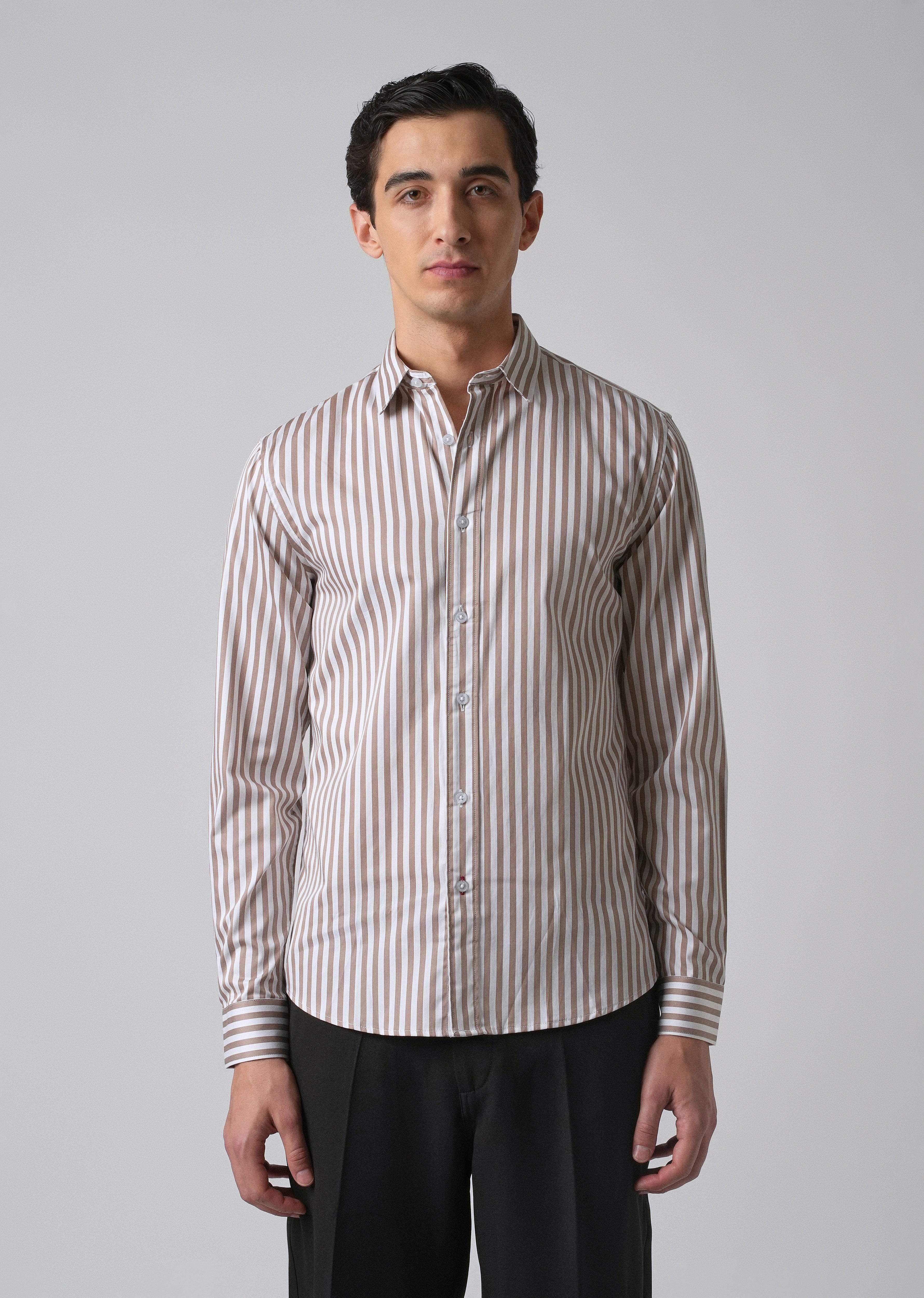 Brown Satin Pin Stripe Shirt