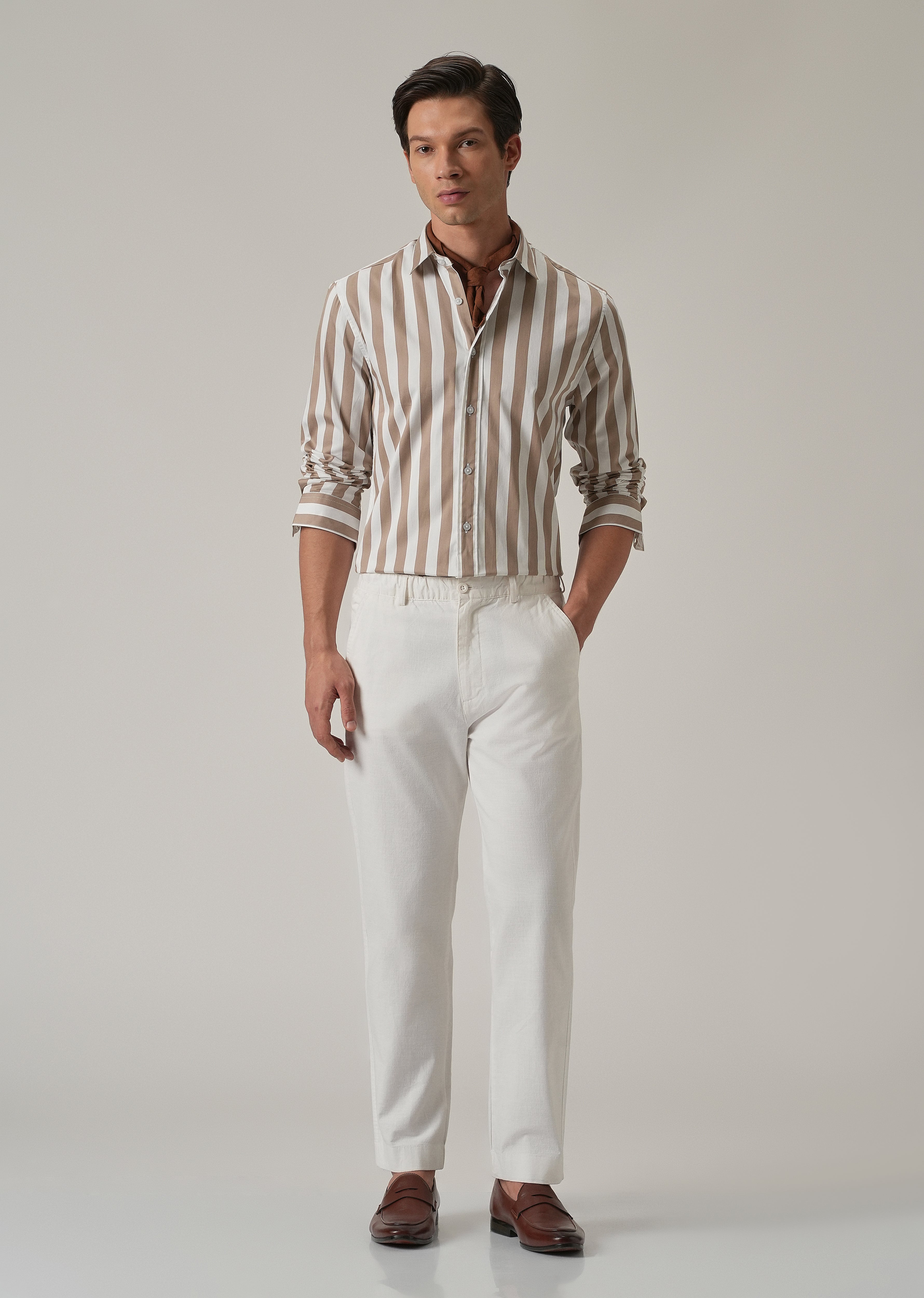 Brown Satin Striped Shirt