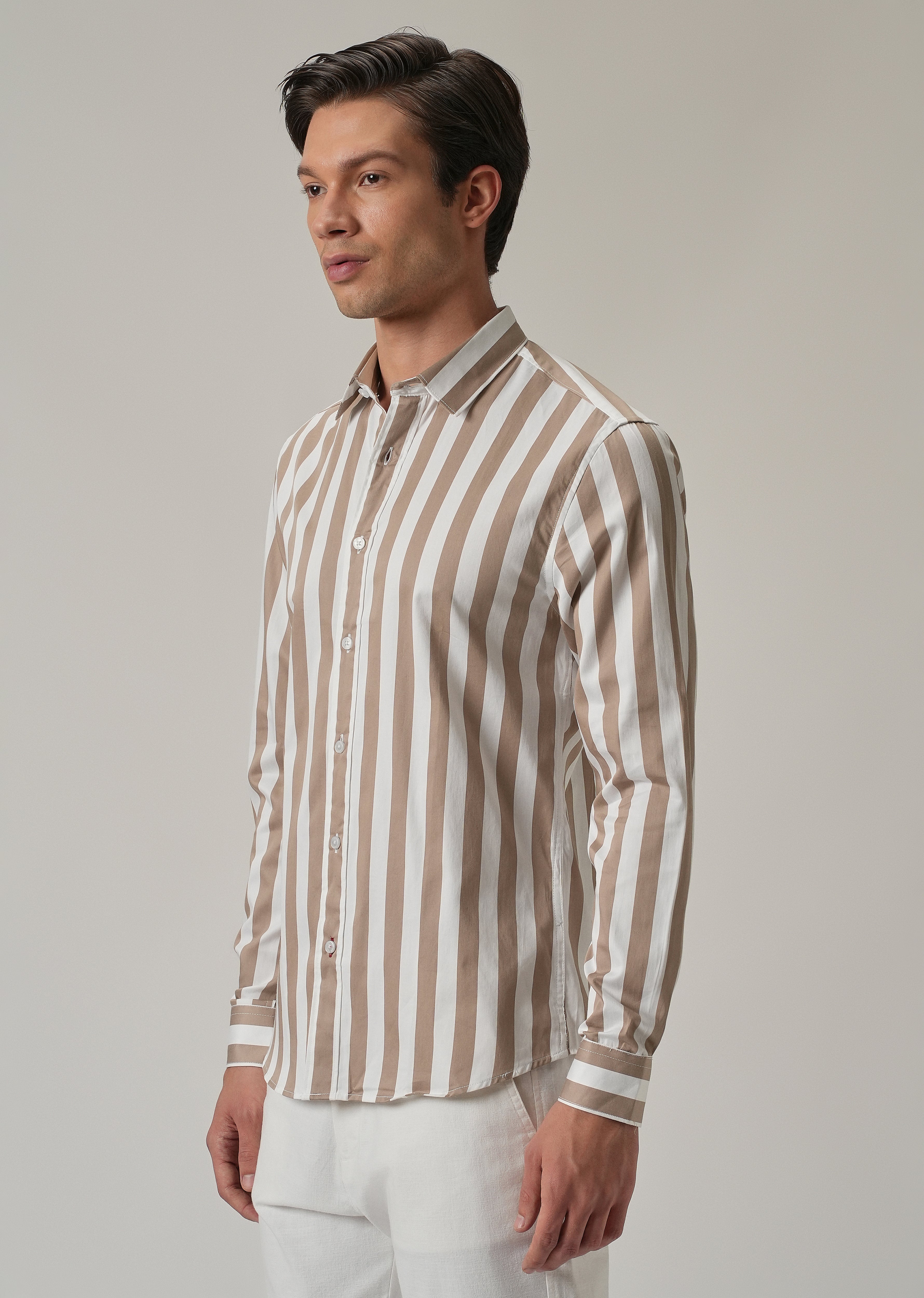 Brown Satin Striped Shirt