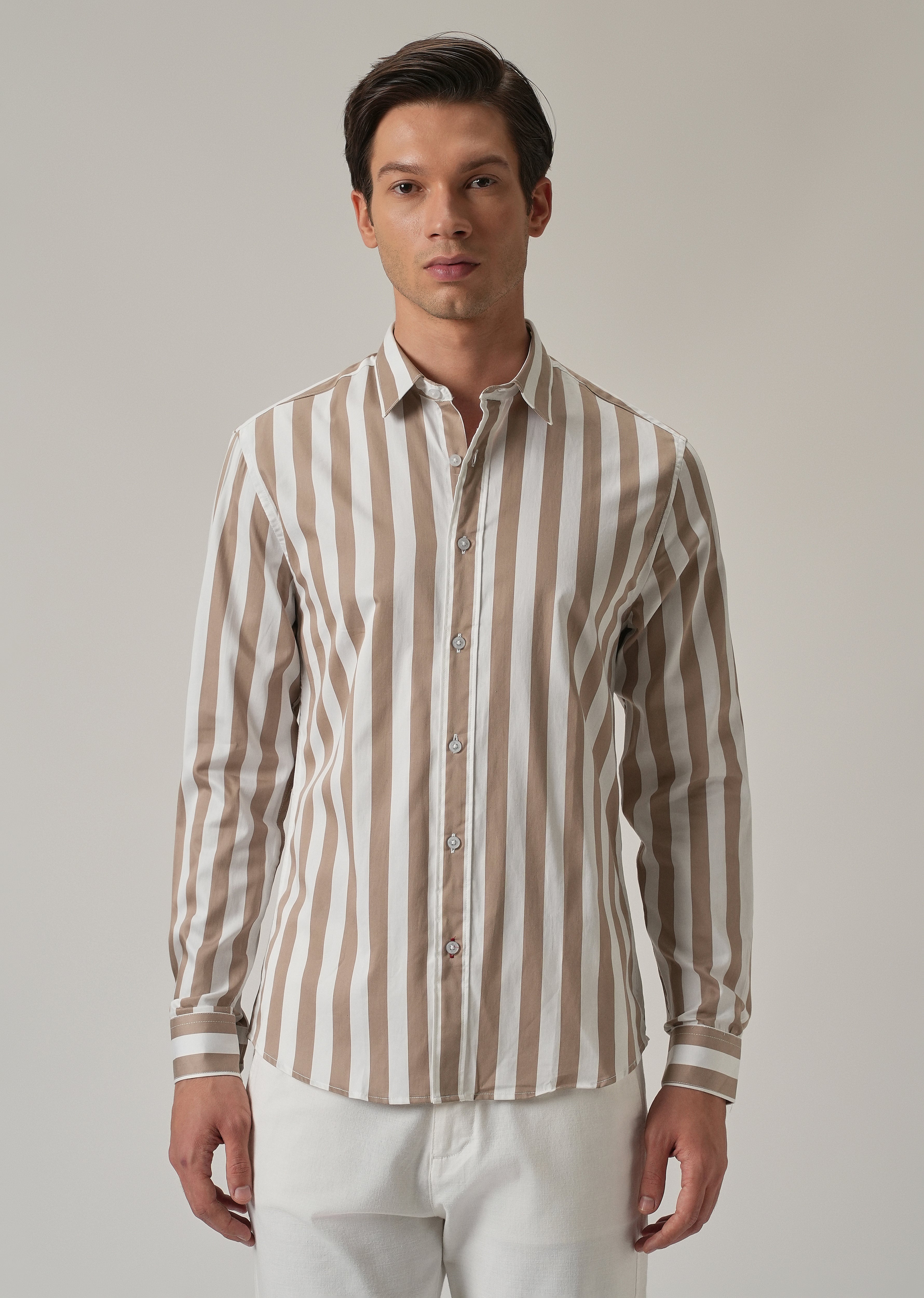 Brown Satin Striped Shirt