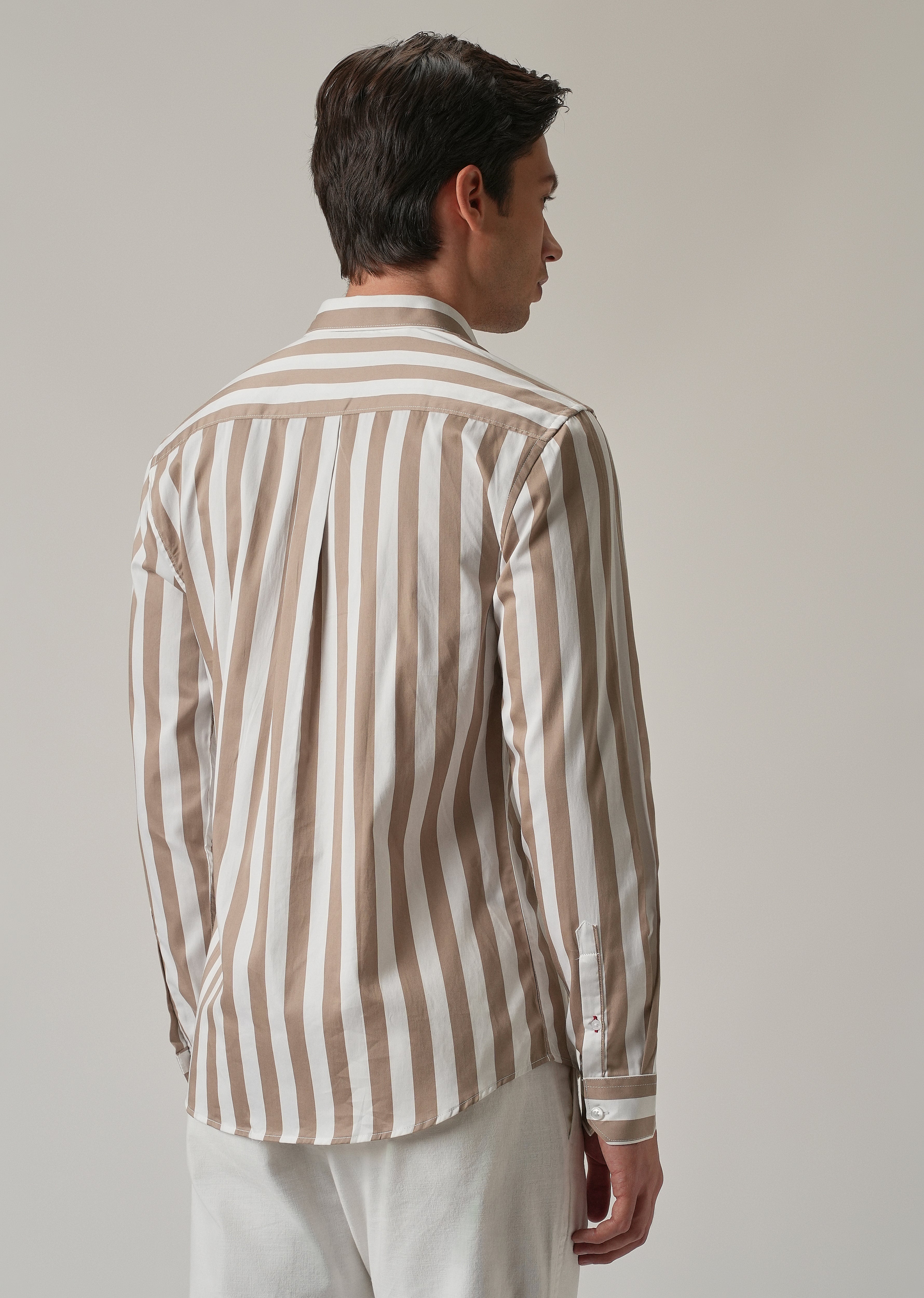 Brown Satin Striped Shirt