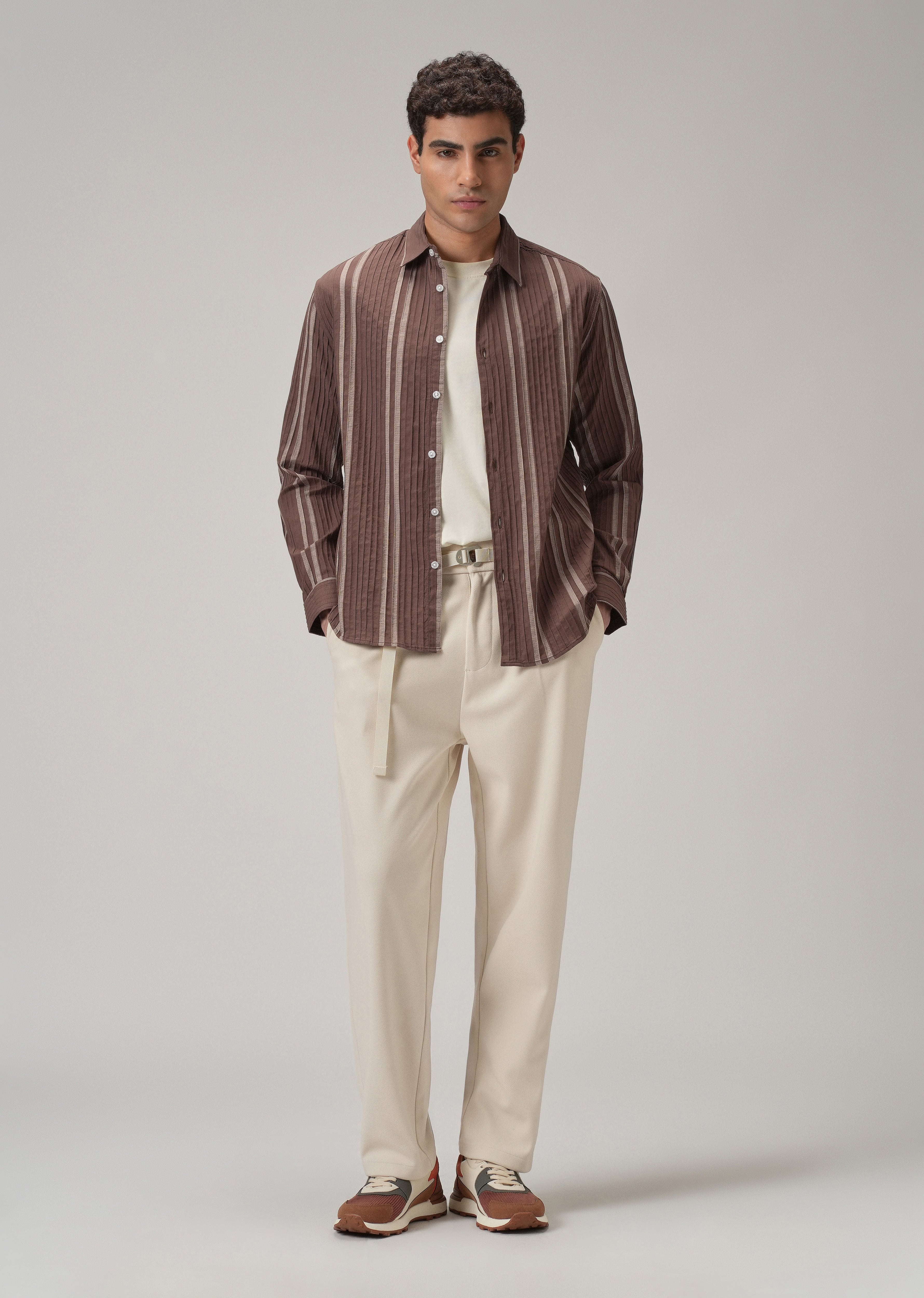 Self Pleat Brown Stripe Shirt