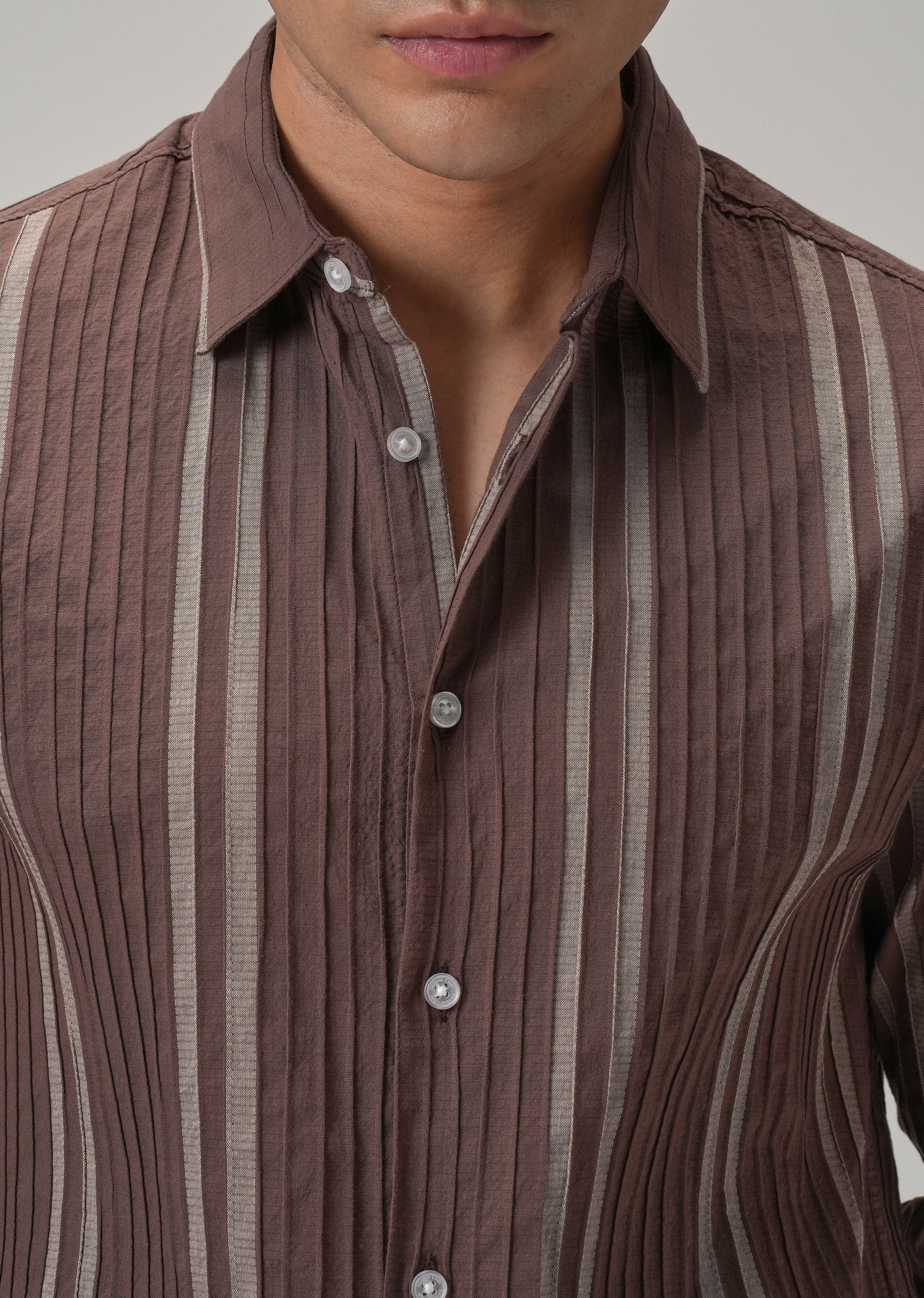 Self Pleat Brown Stripe Shirt