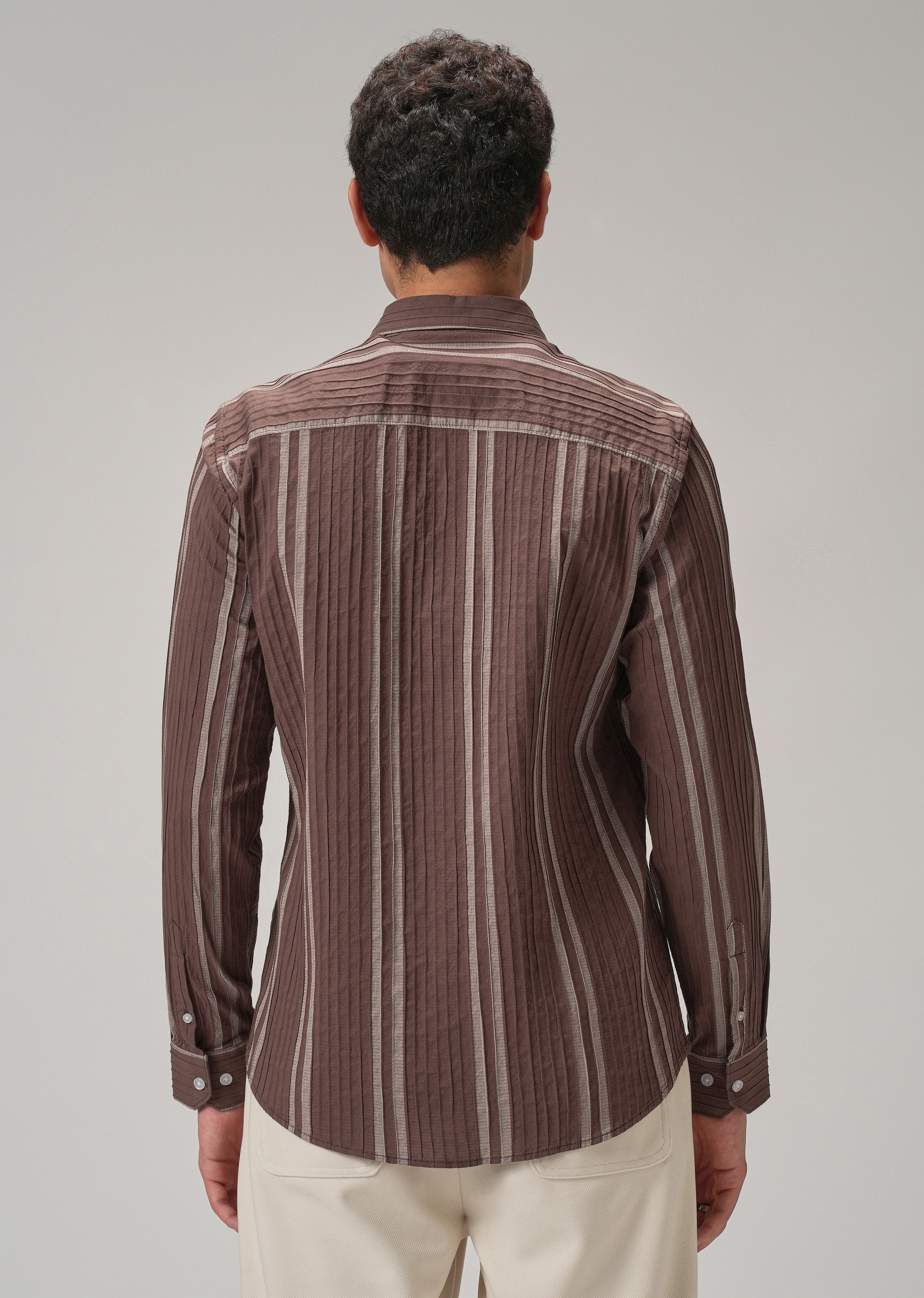Self Pleat Brown Stripe Shirt