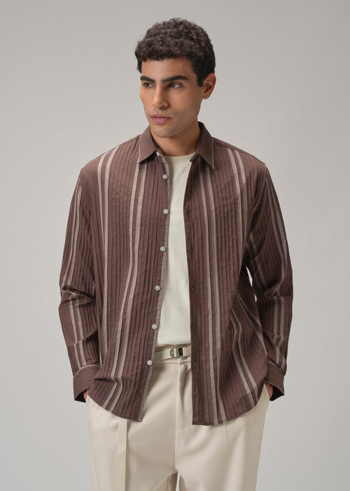 Self Pleat Brown Stripe Shirt