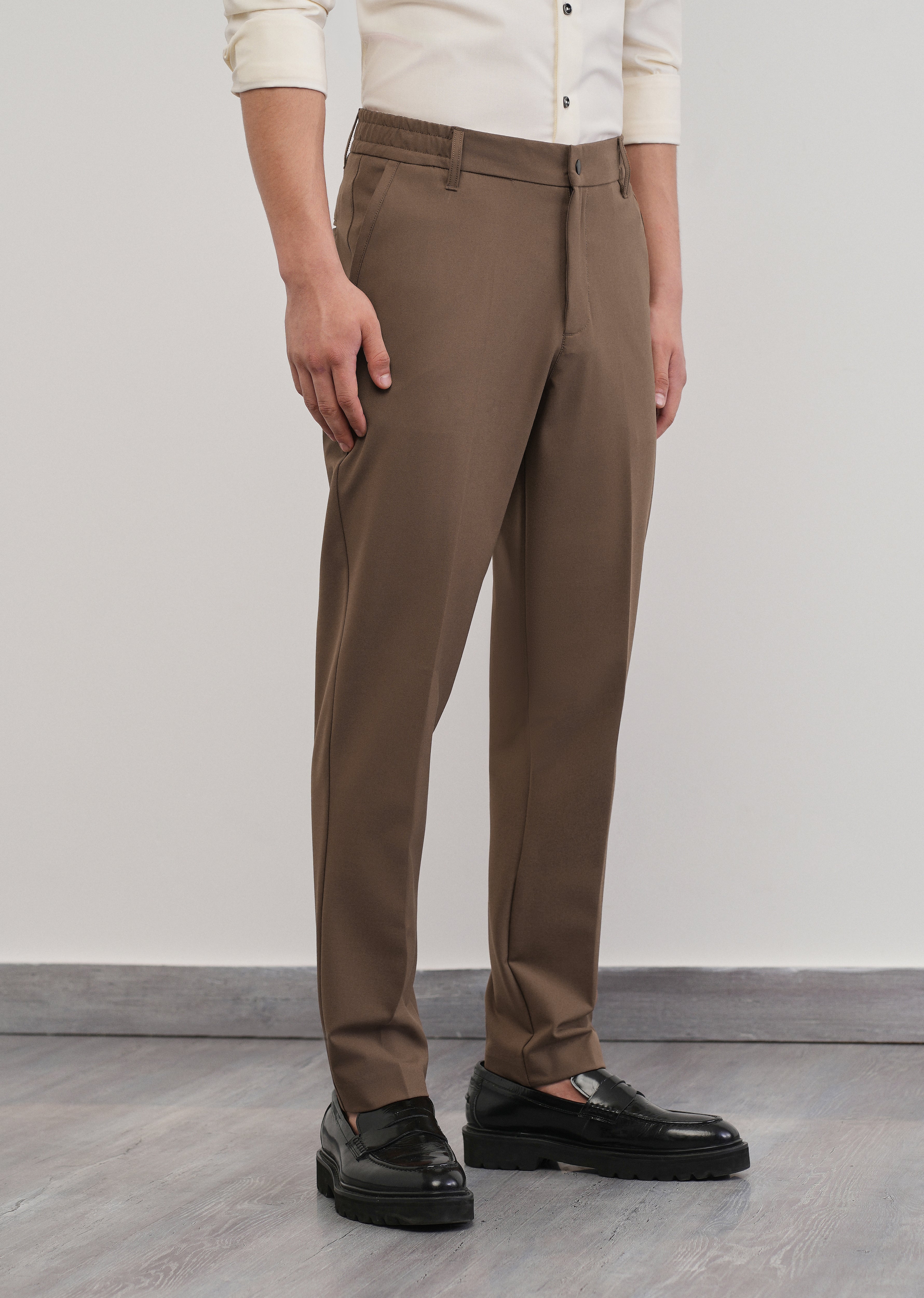 Brown Semi-Elastic Slim Fit Trouser