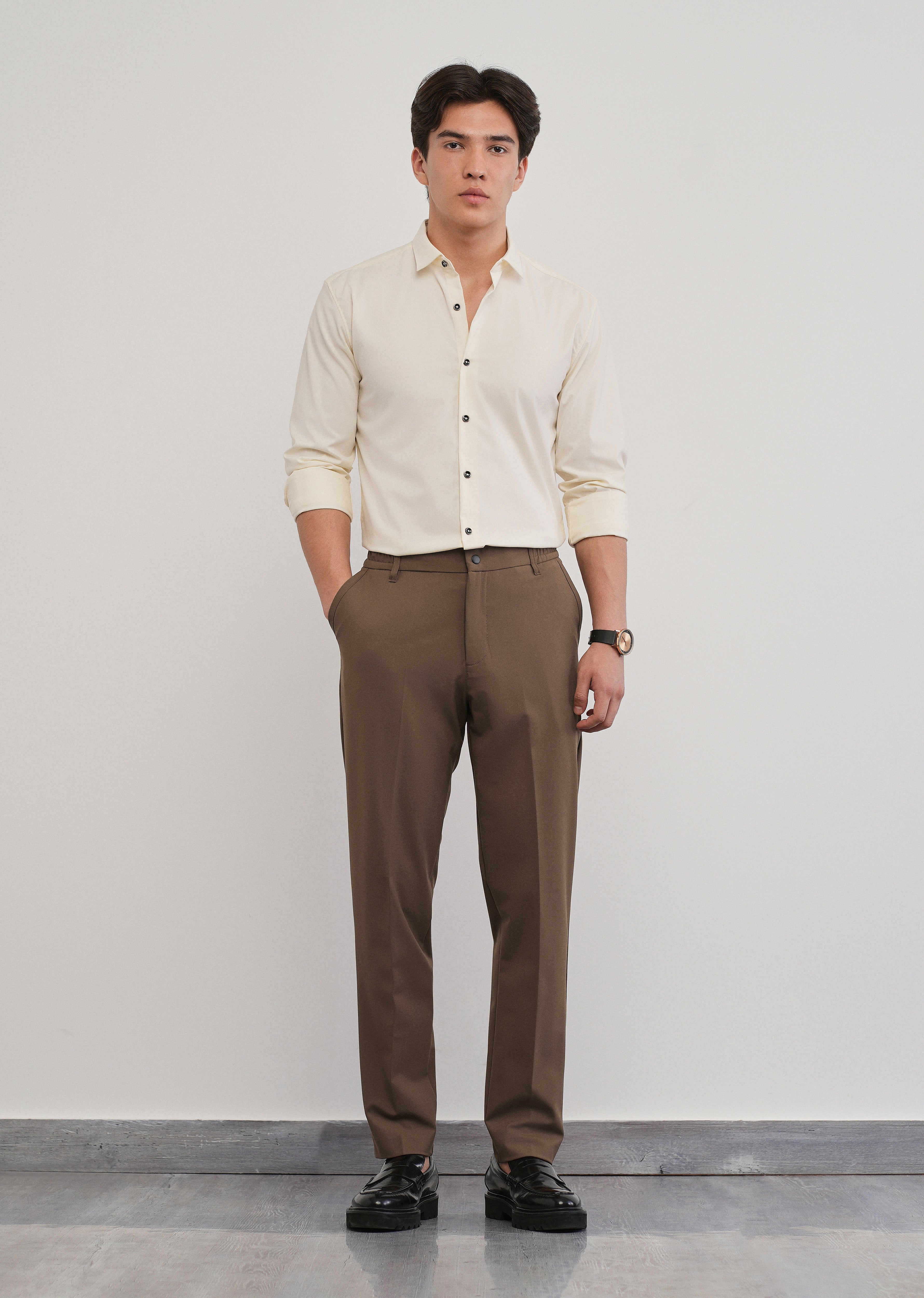 Brown Semi-Elastic Slim Fit Trouser