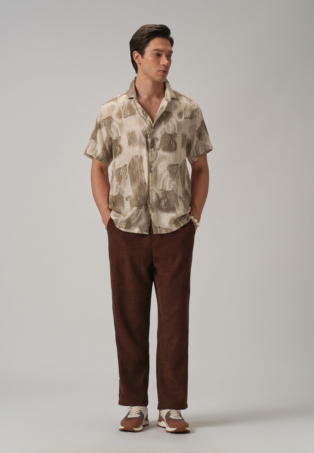 Brown Soft Stroke Printed Shirt