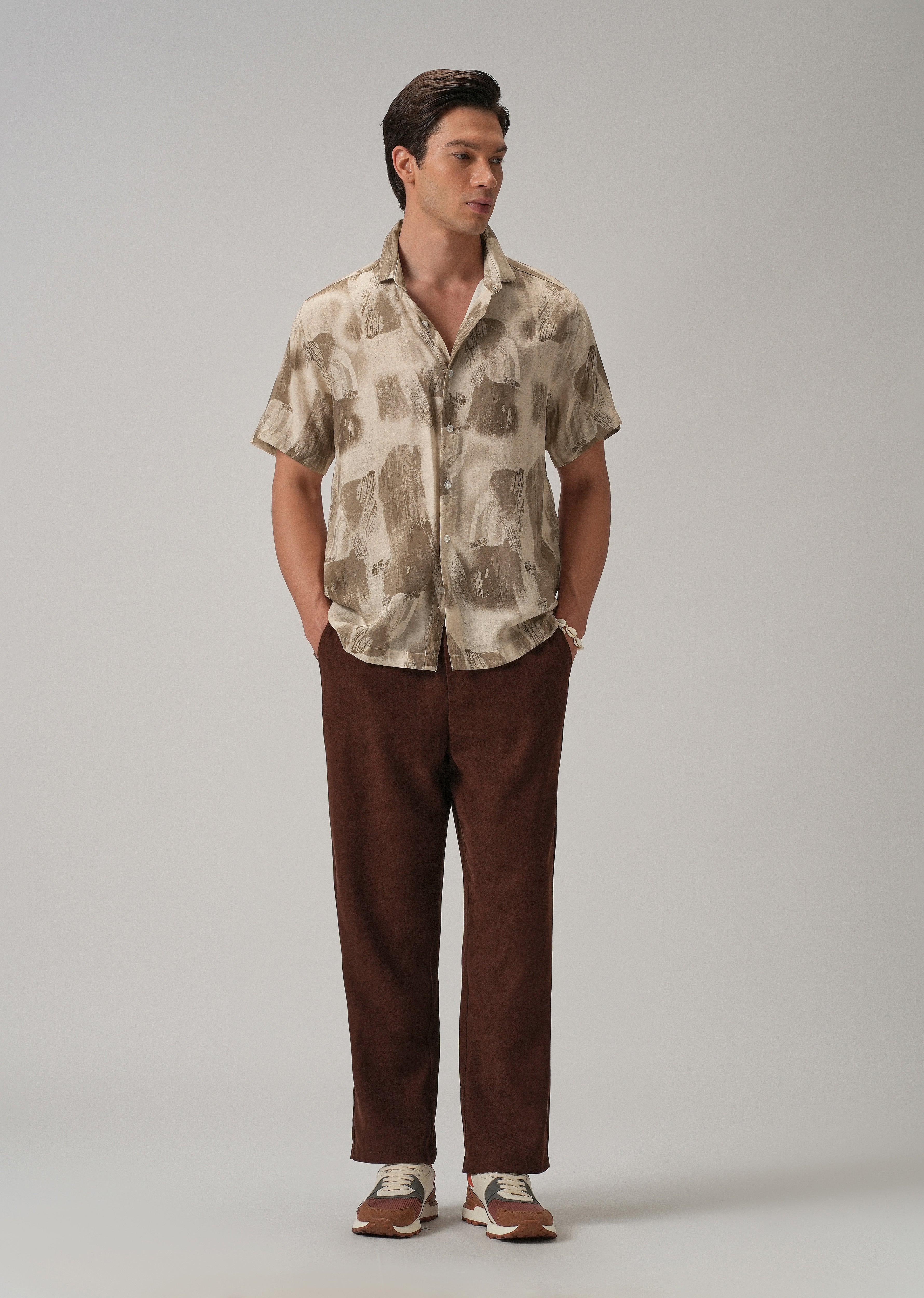 Brown Soft Stroke Printed Shirt