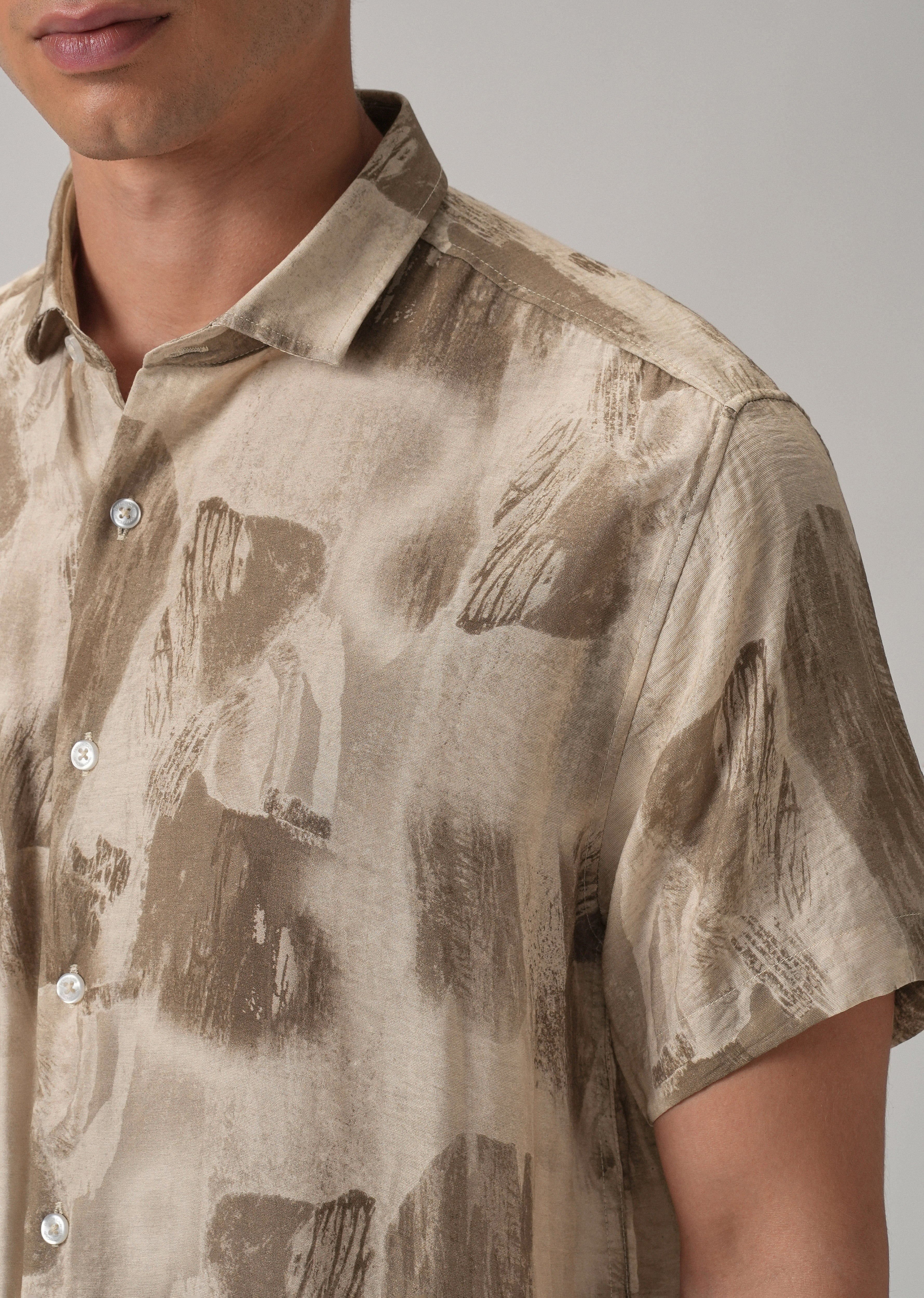 Brown Soft Stroke Printed Shirt