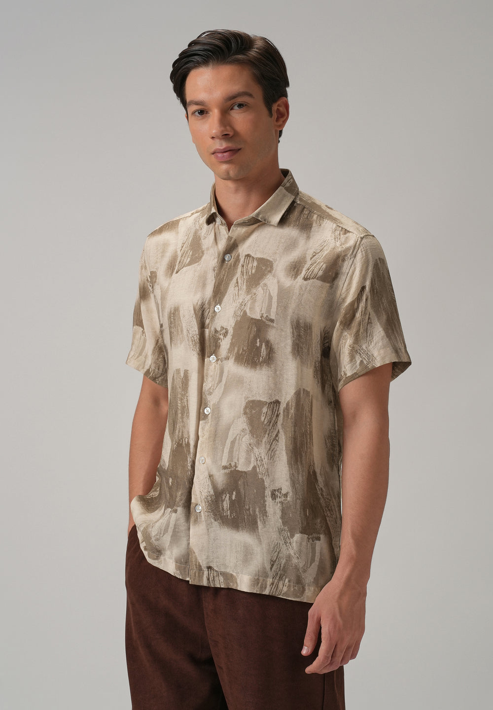 Brown Soft Stroke Printed Shirt
