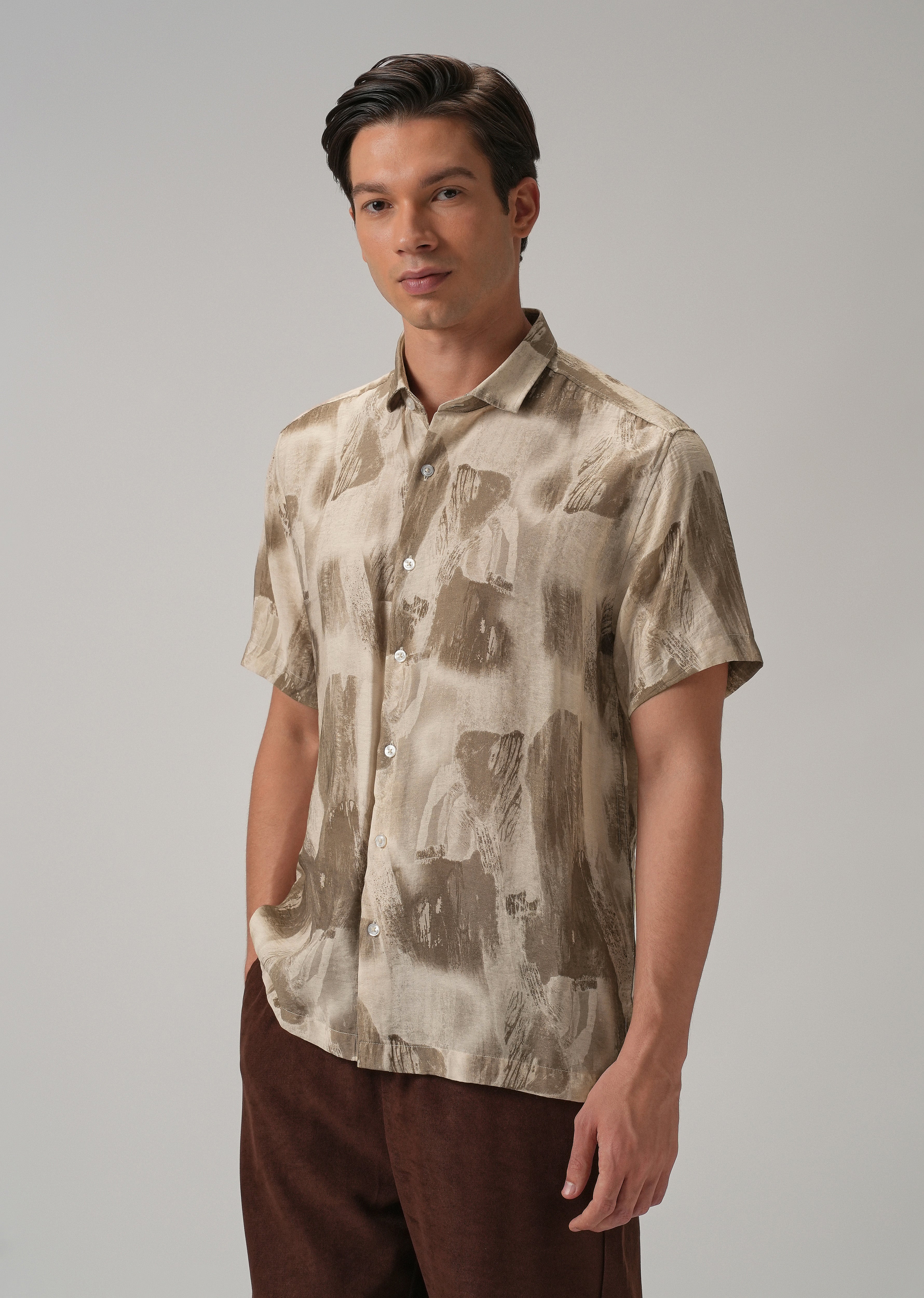 Brown Soft Stroke Printed Shirt