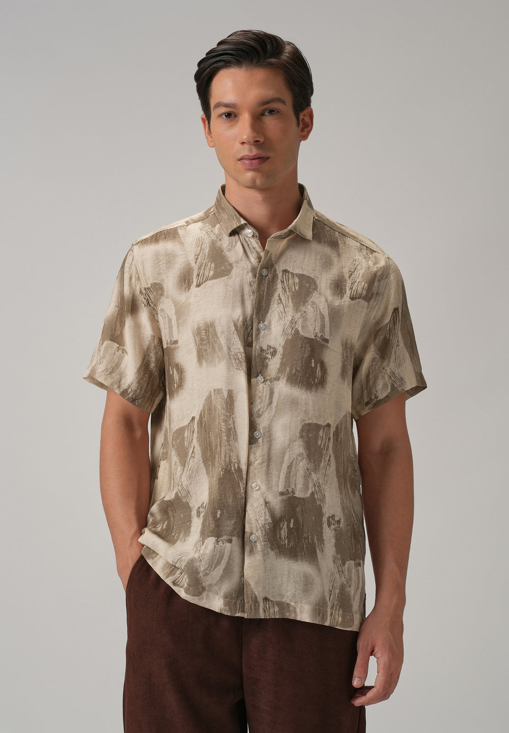 Brown Soft Stroke Printed Shirt