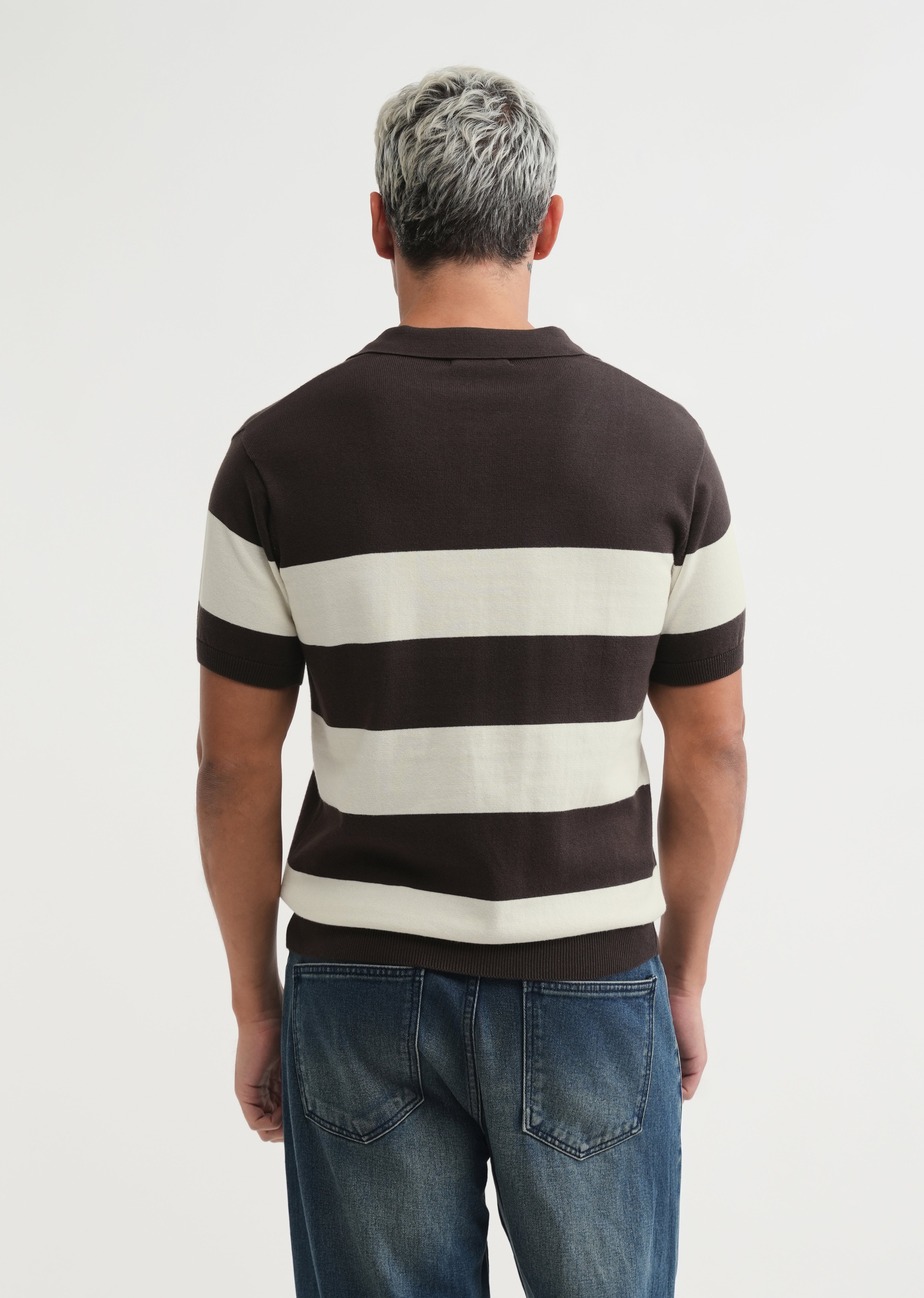 Brown Striped Knitted Polo