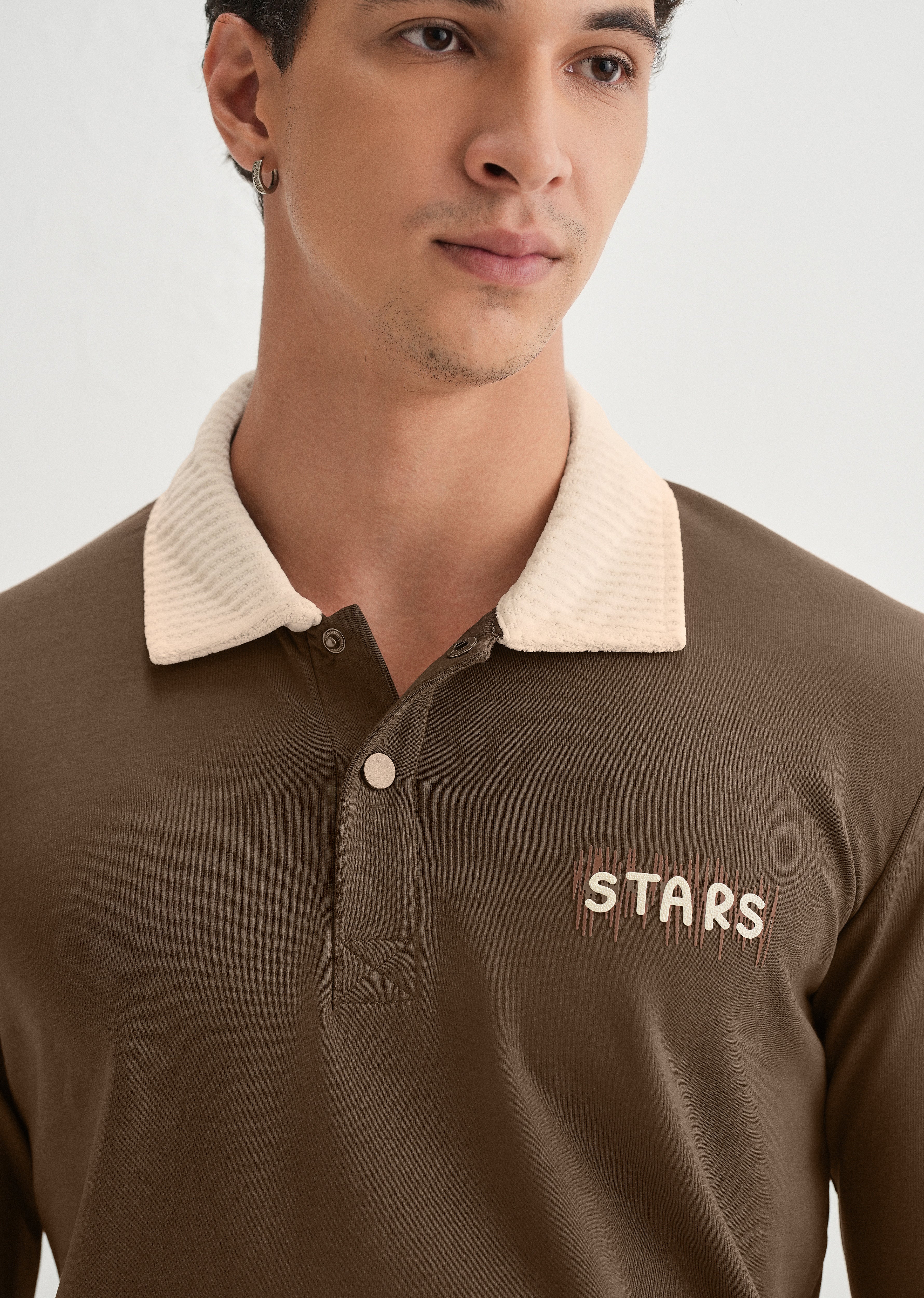 Brown Suede Collared Polo Sweatshirt