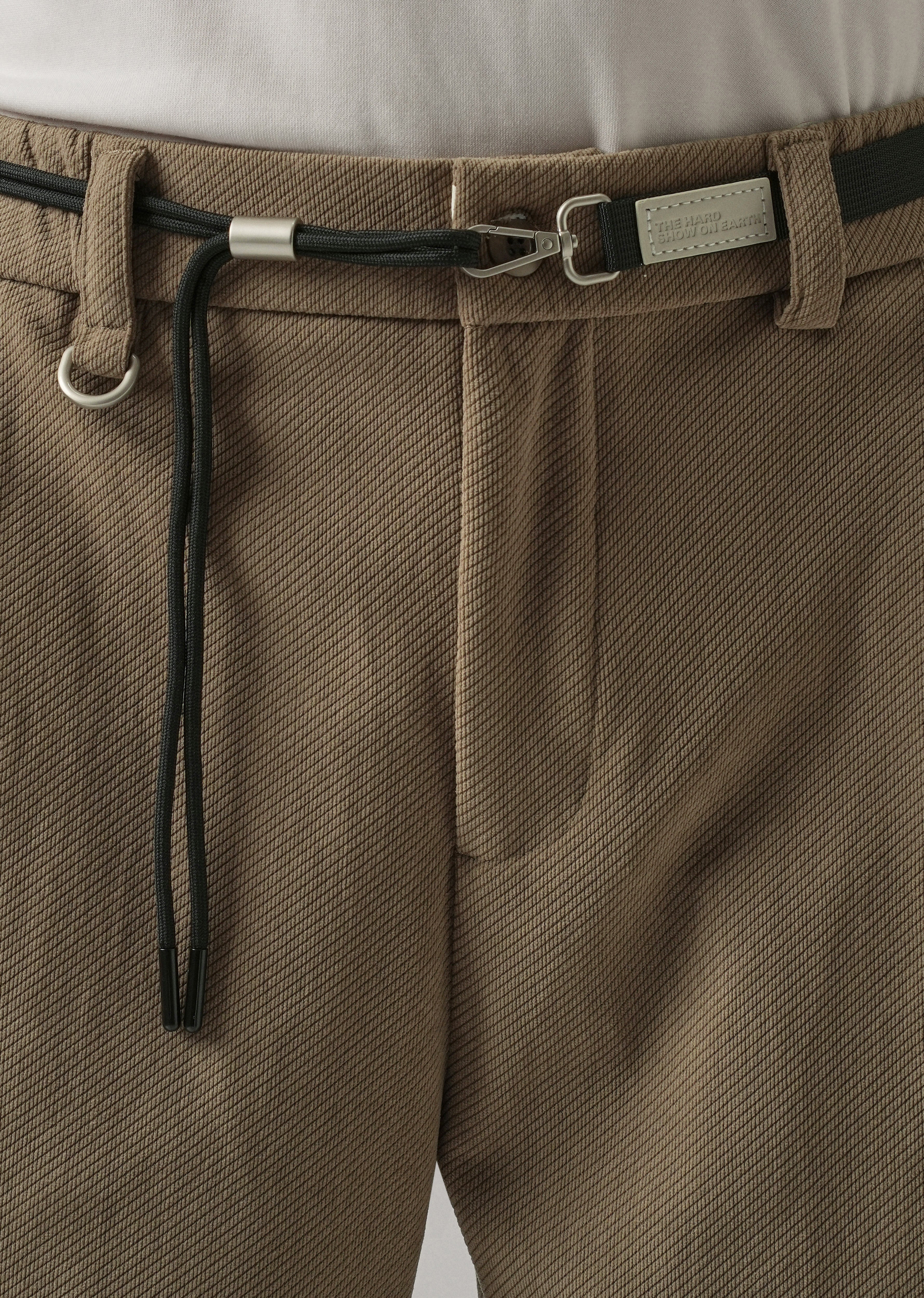 Brown Textured Corduroy Belt Pant