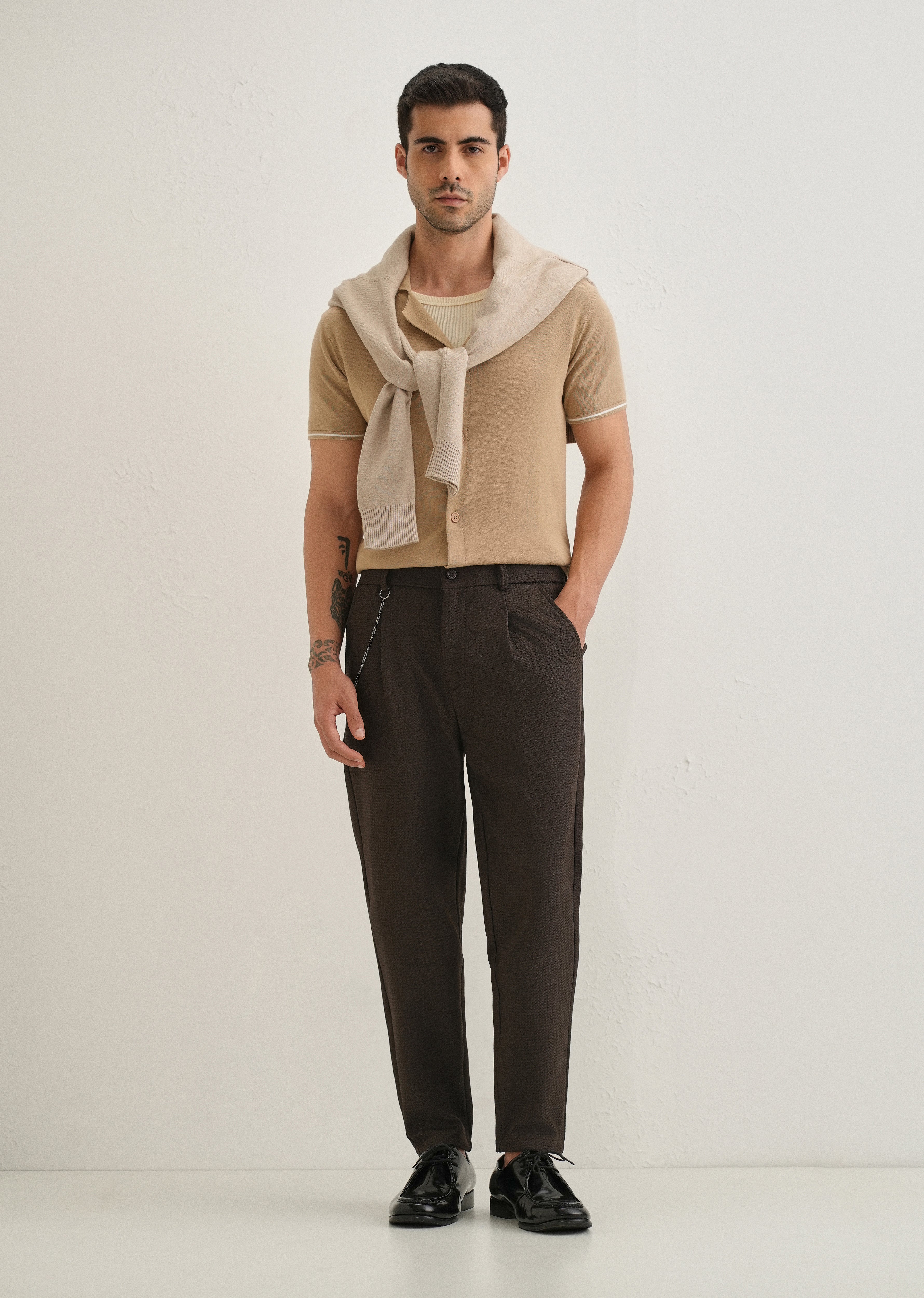 Brown Textured Korean Pant