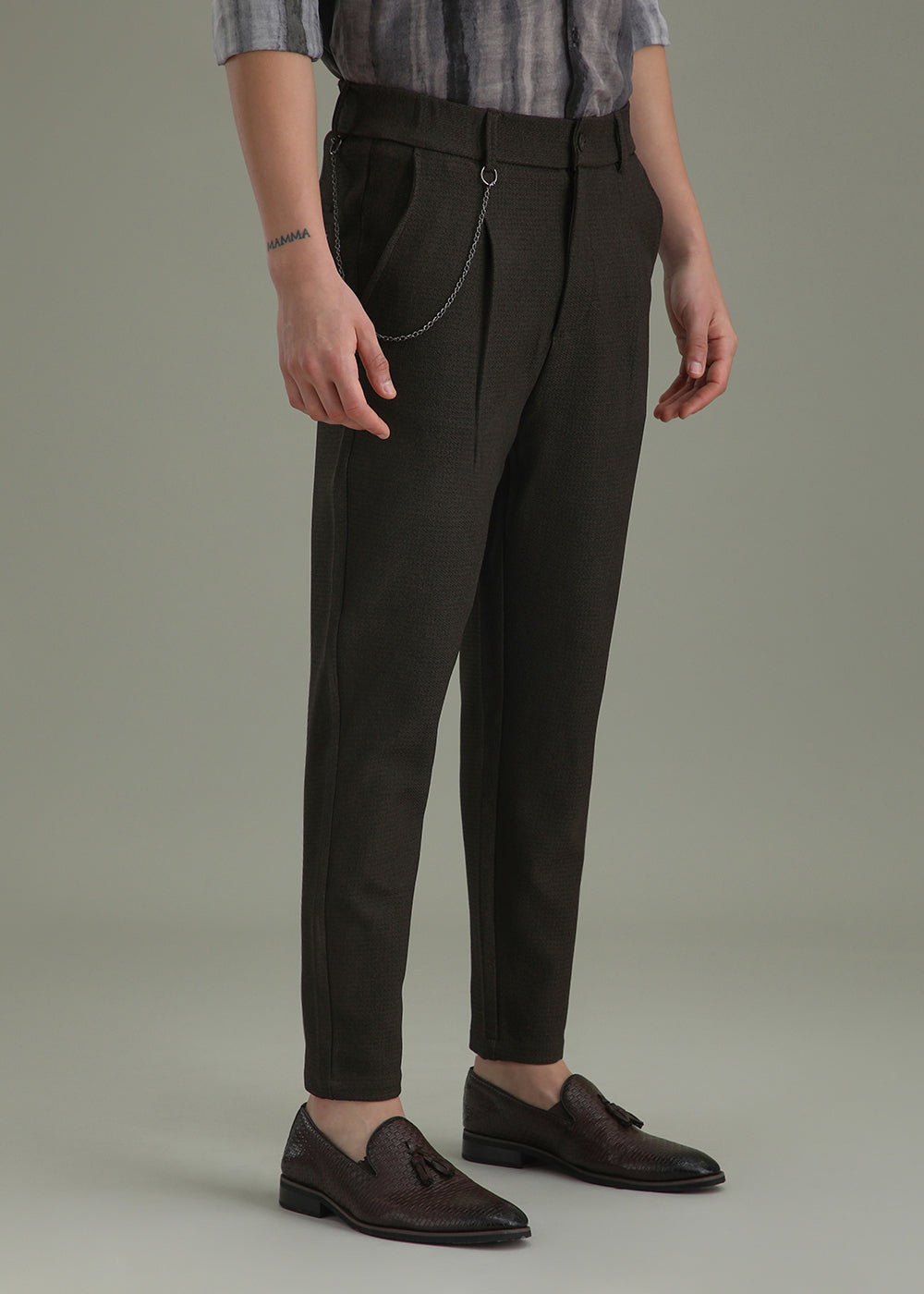 Brown Textured Korean Pant