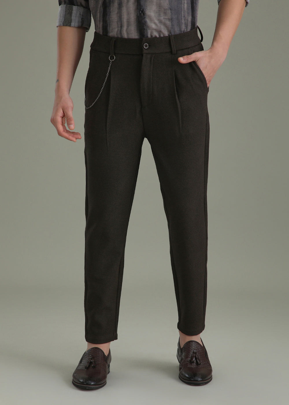 Brown Textured Korean Pant