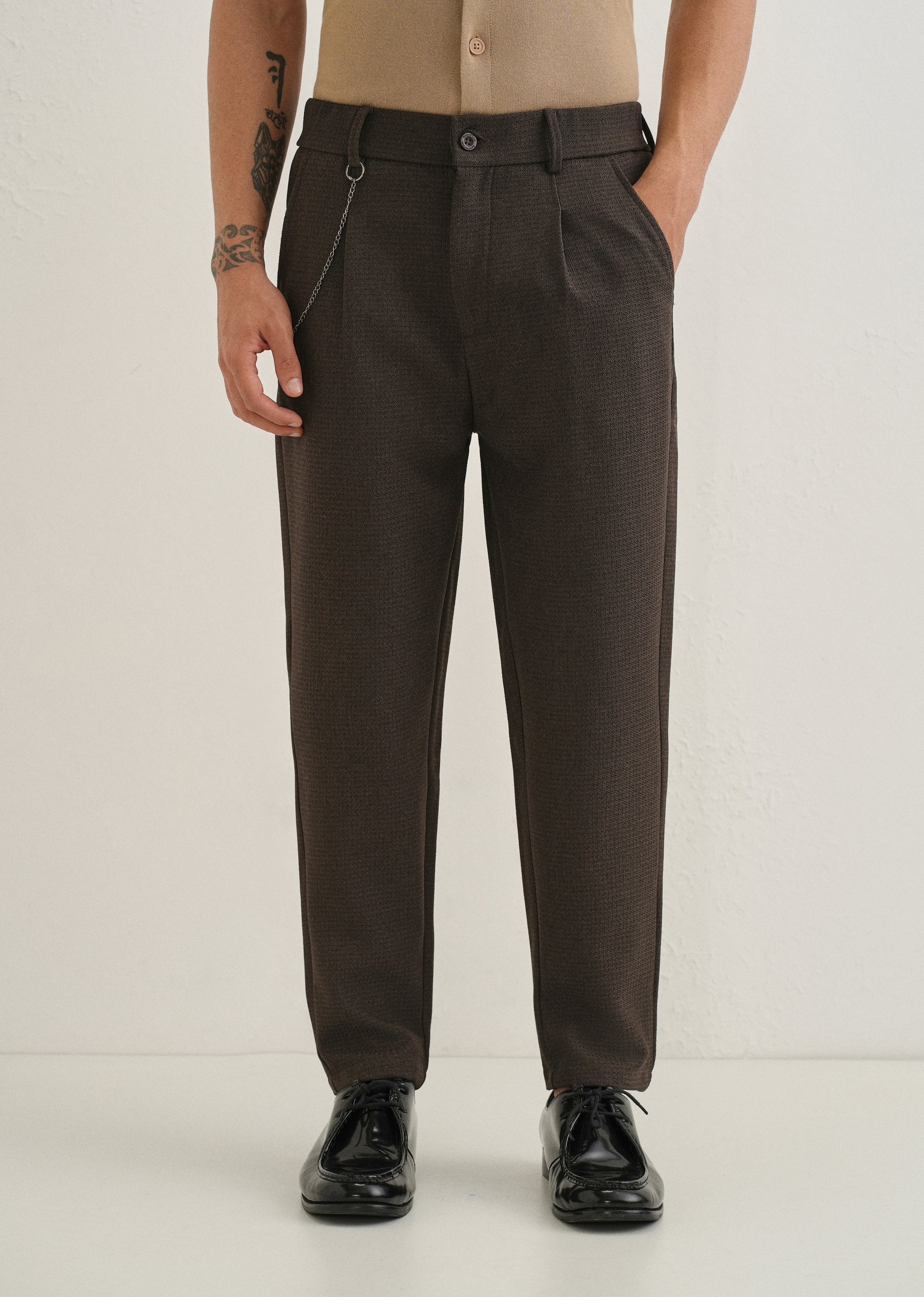 Brown Textured Korean Pant
