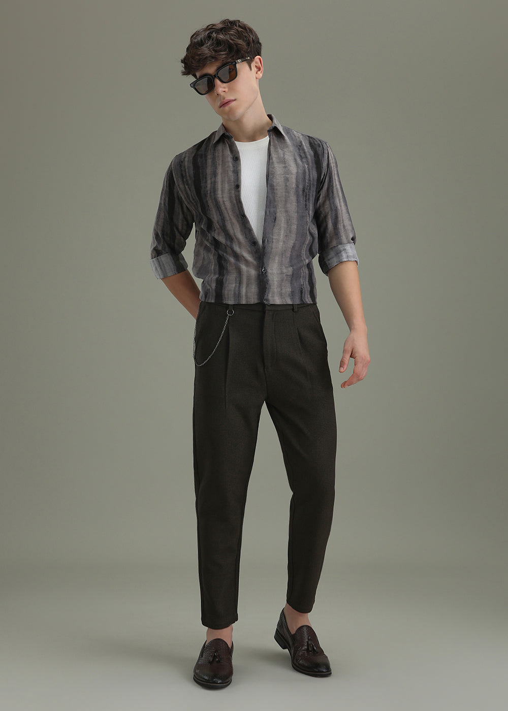 Brown Textured Korean Pant
